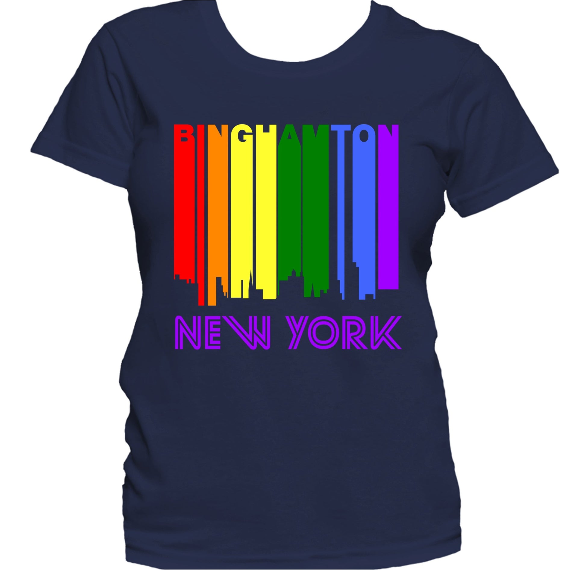 Binghamton New York LGBTQ Gay Pride Rainbow Skyline Women's T-Shirt
