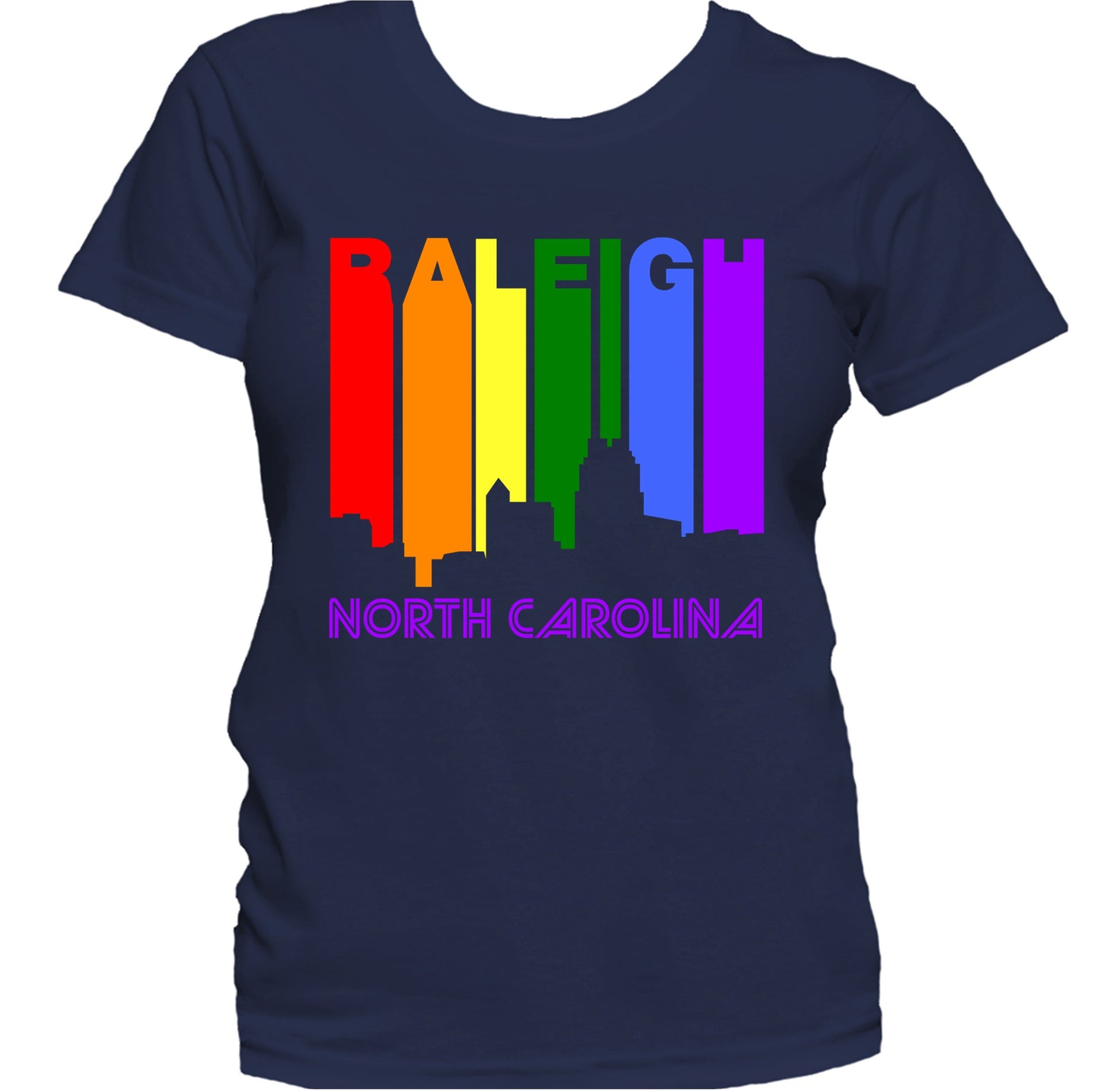 Raleigh North Carolina LGBTQ Gay Pride Rainbow Skyline Women's T-Shirt