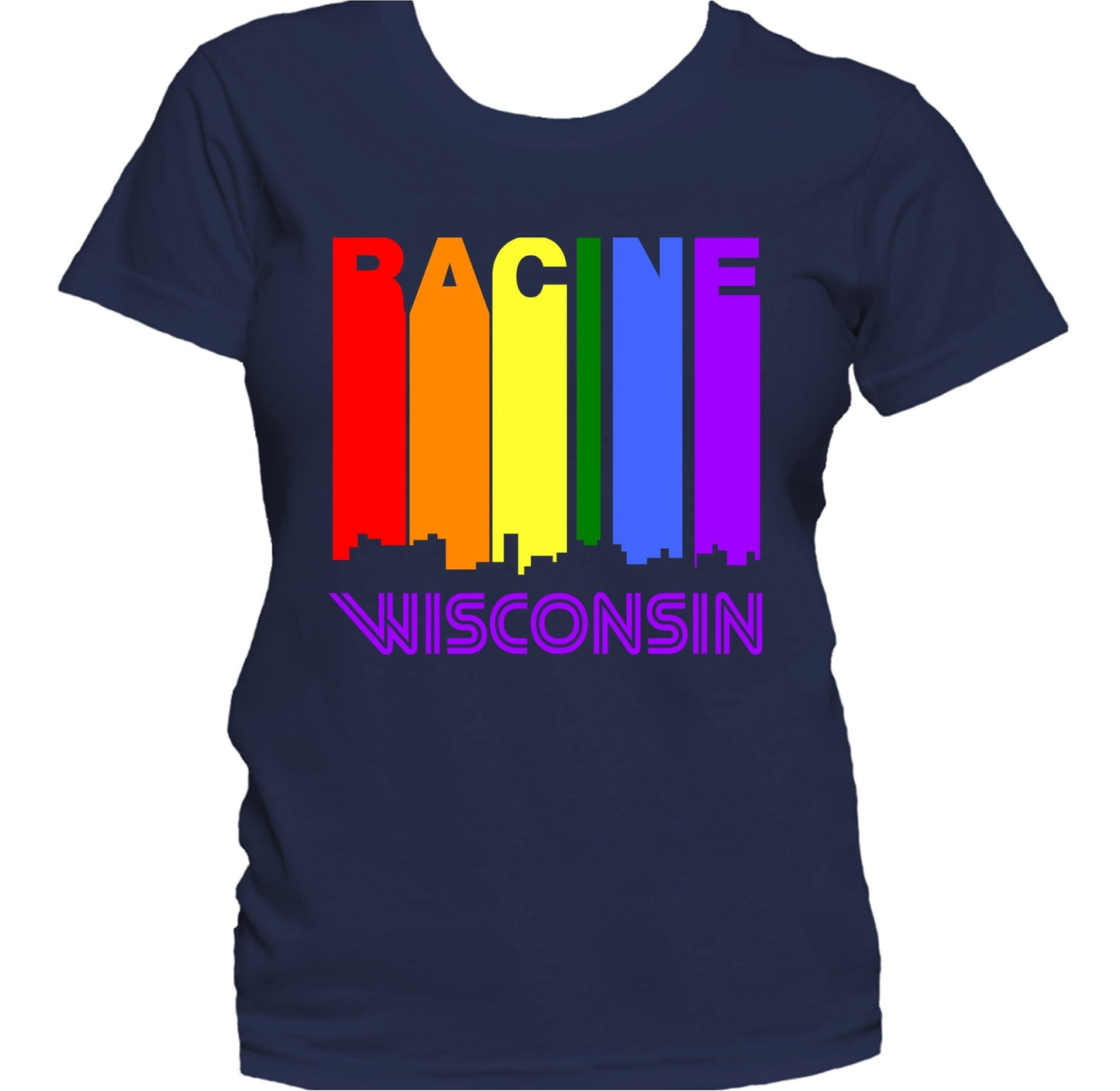 Racine Wisconsin LGBTQ Gay Pride Rainbow Skyline Women's T-Shirt