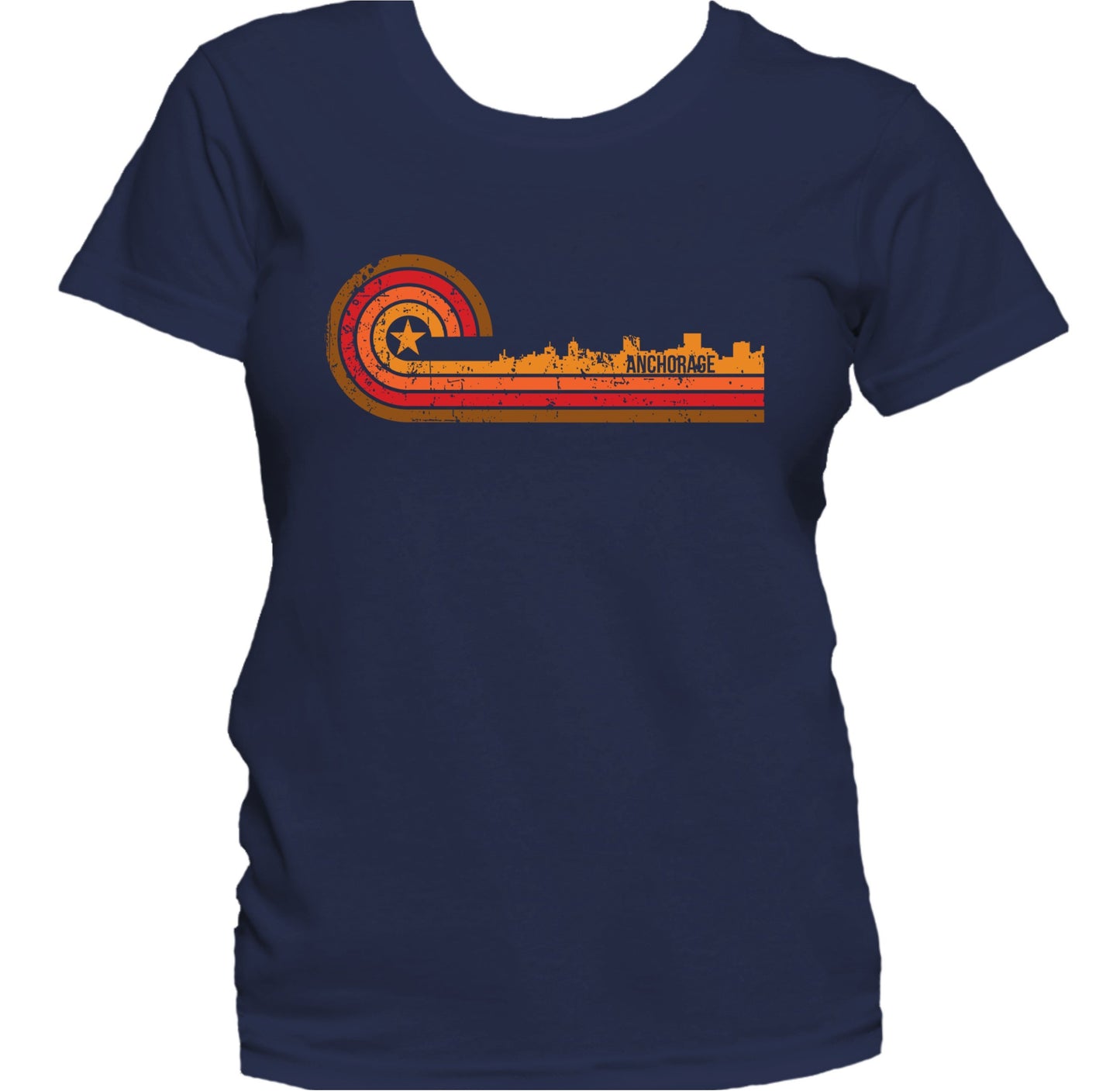 Retro Style Anchorage Alaska Skyline Distressed Women's T-Shirt