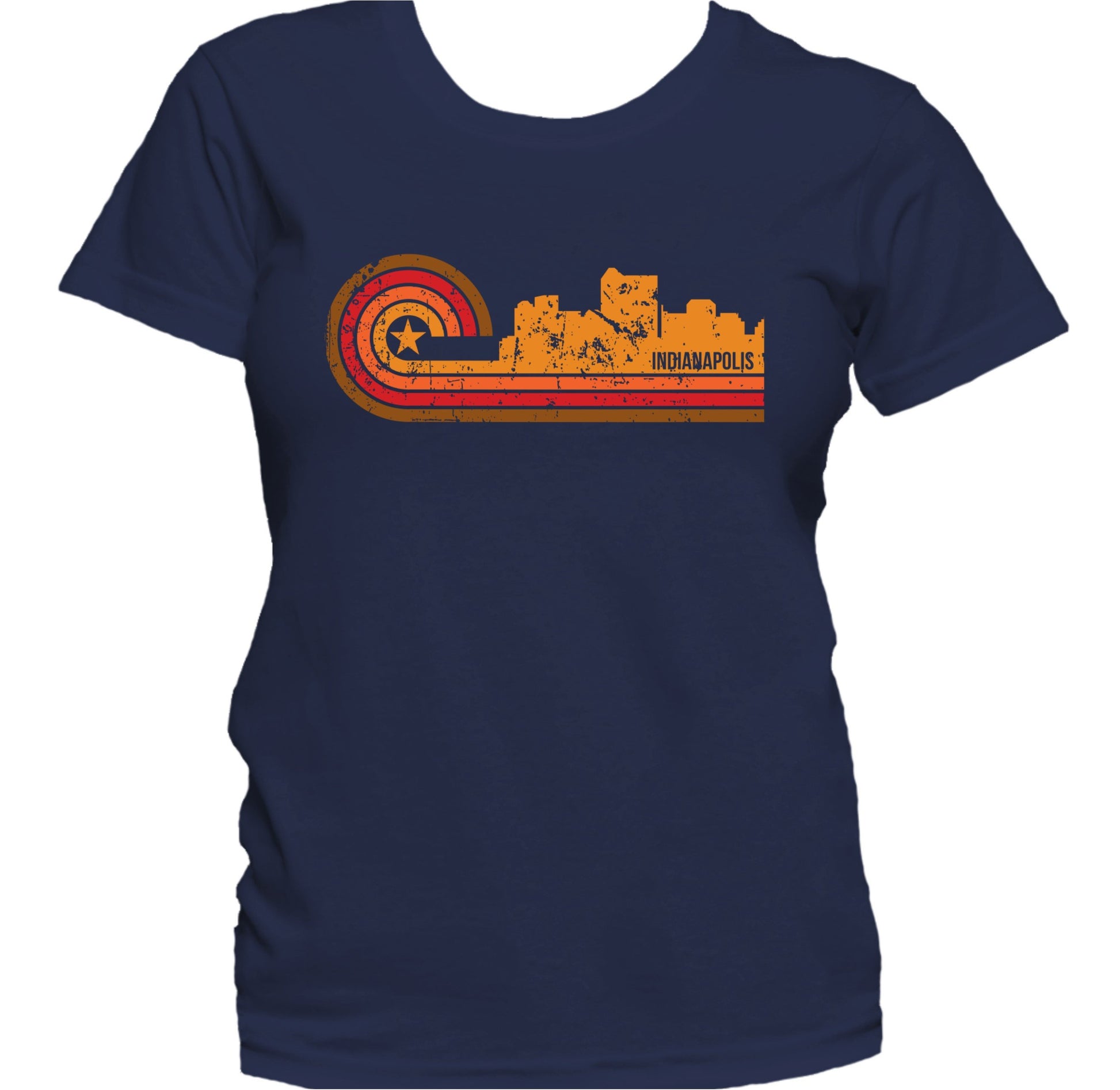 Retro Style Indianapolis Indiana Skyline Distressed Women's T-Shirt