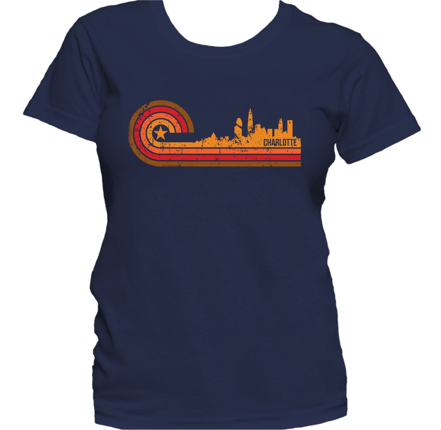 Retro Style Charlotte North Carolina Skyline Distressed Women's T-Shirt