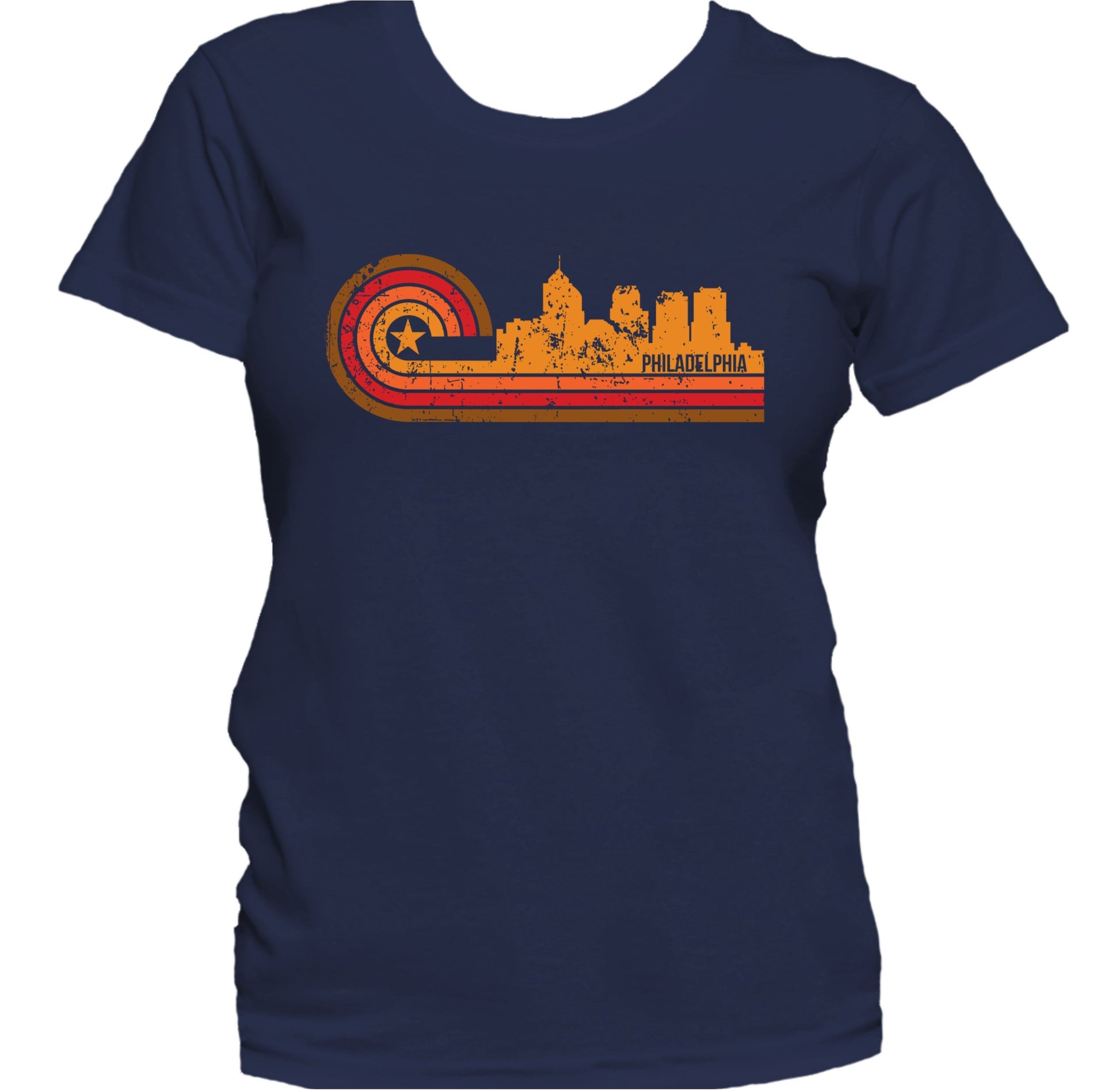 Retro Style Philadelphia Pennsylvania Skyline Distressed Women's T-Shirt