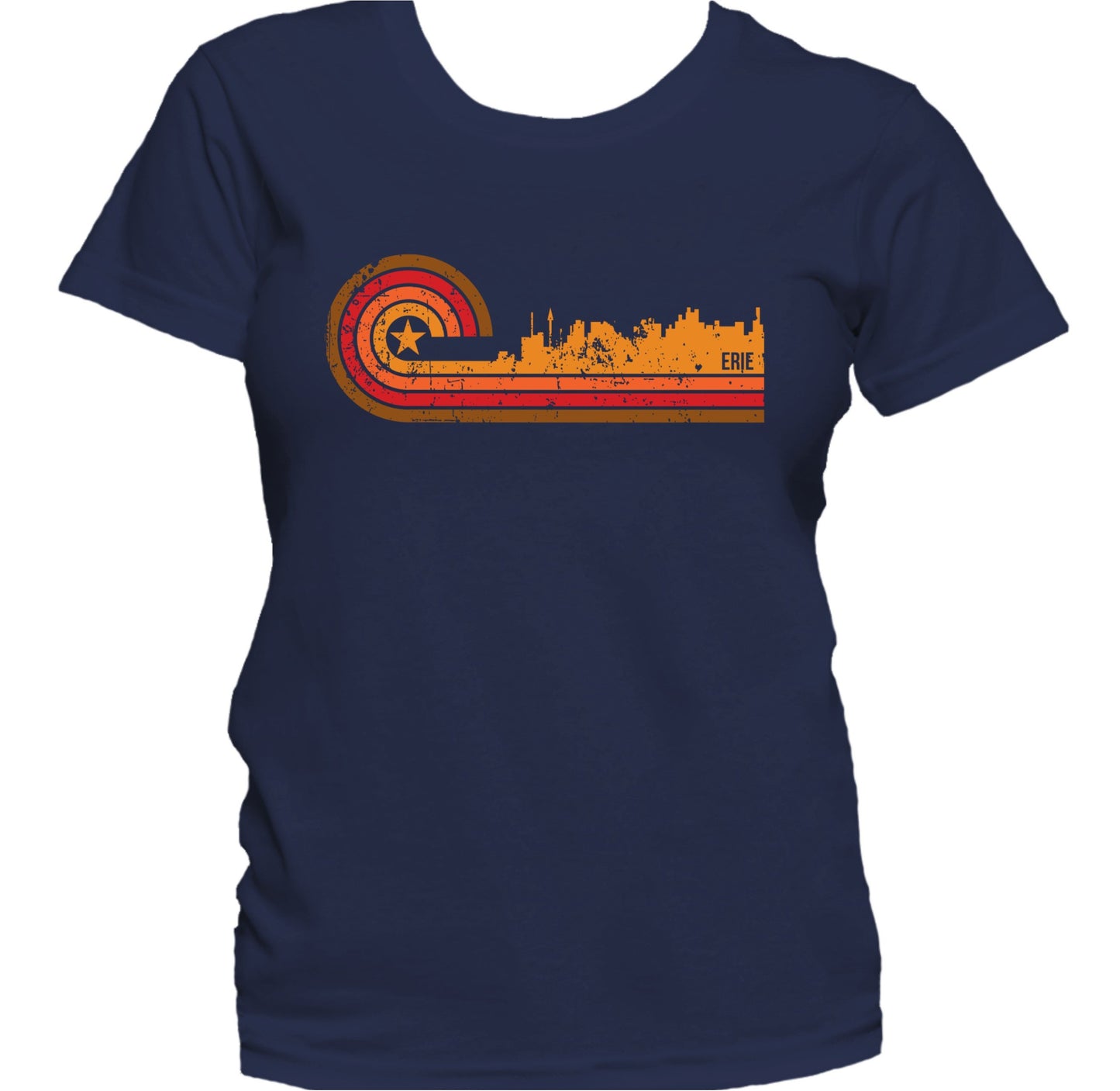 Retro Style Erie Pennsylvania Skyline Distressed Women's T-Shirt