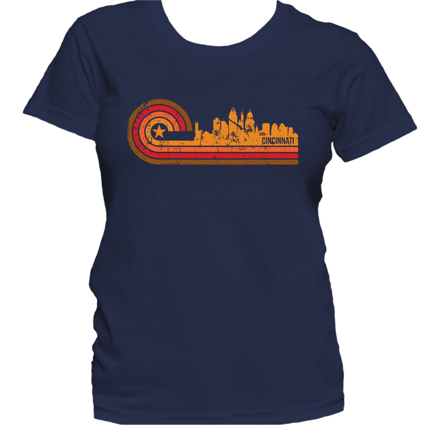 Retro Style Cincinnati Ohio Skyline Distressed Women's T-Shirt