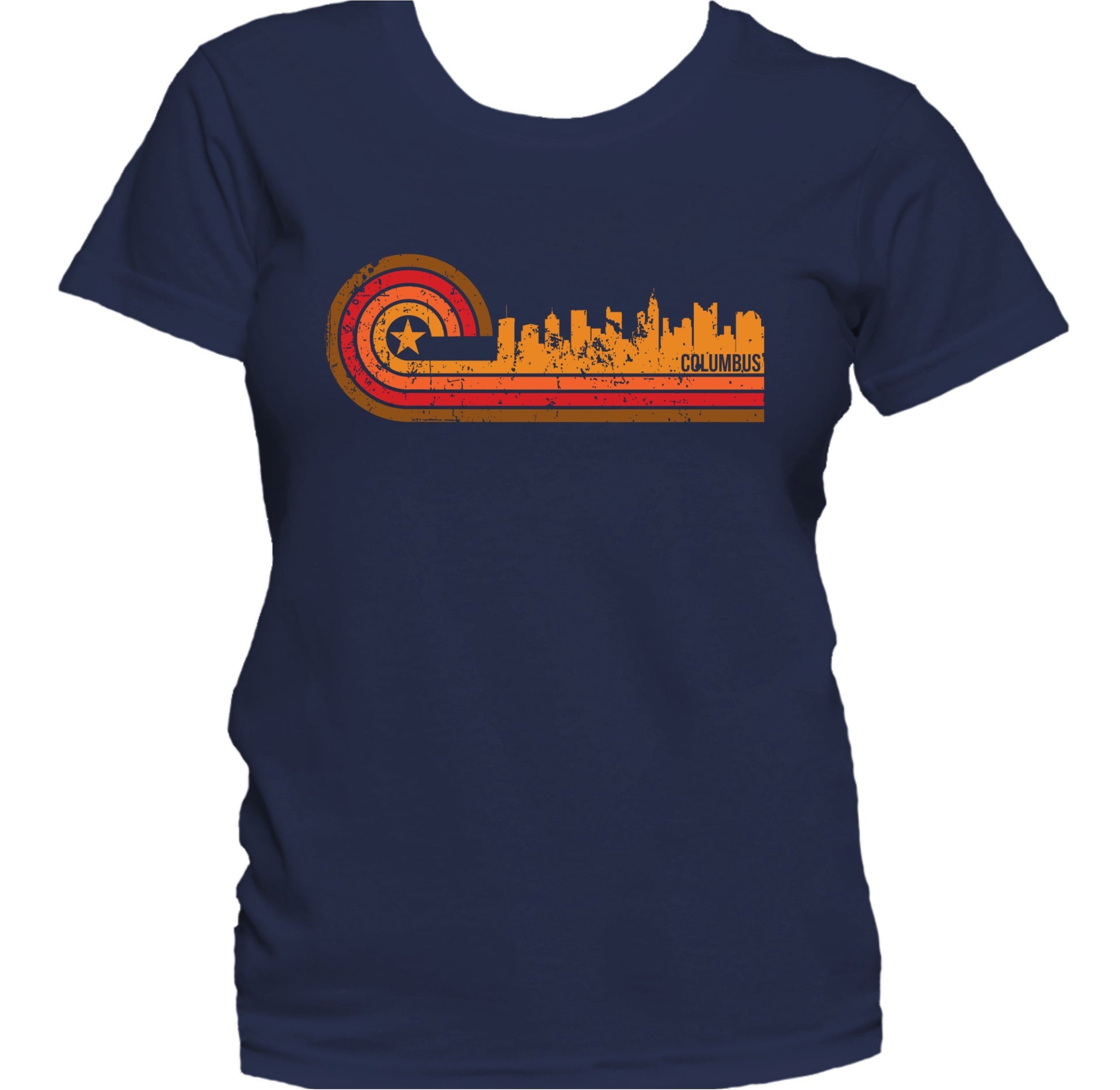Retro Style Columbus Ohio Skyline Distressed Women's T-Shirt