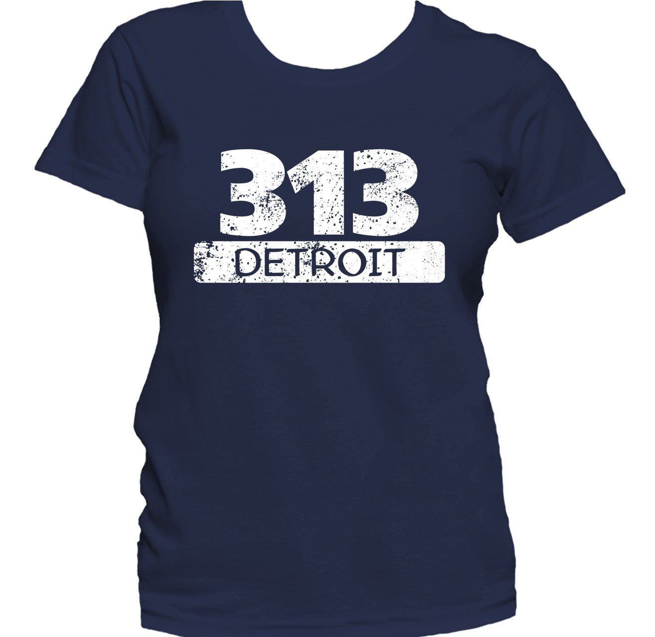 Really Awesome Shirts Retro Style 313 Detroit Michigan Area Code Distressed Women's T-Shirt Women's Small / Navy