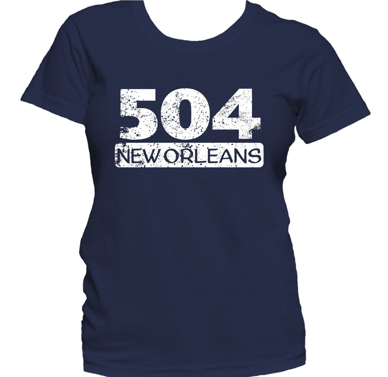 Really Awesome Shirts Retro Style 504 New Orleans Louisiana Area Code Distressed Women's T-Shirt Women's Small / Navy