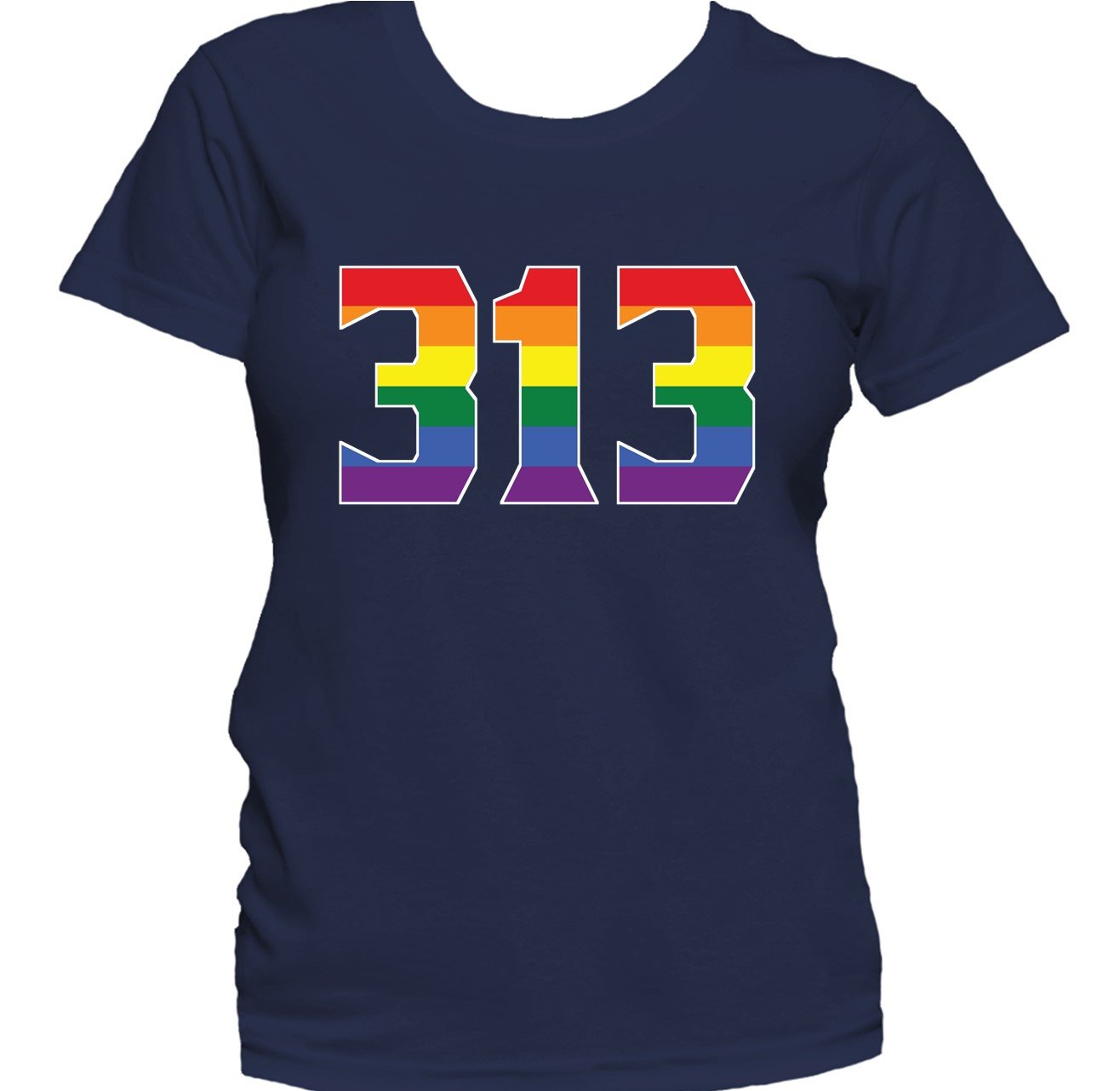313 Area Code Detroit MI Gay Pride LGBT Rainbow Women's T-Shirt