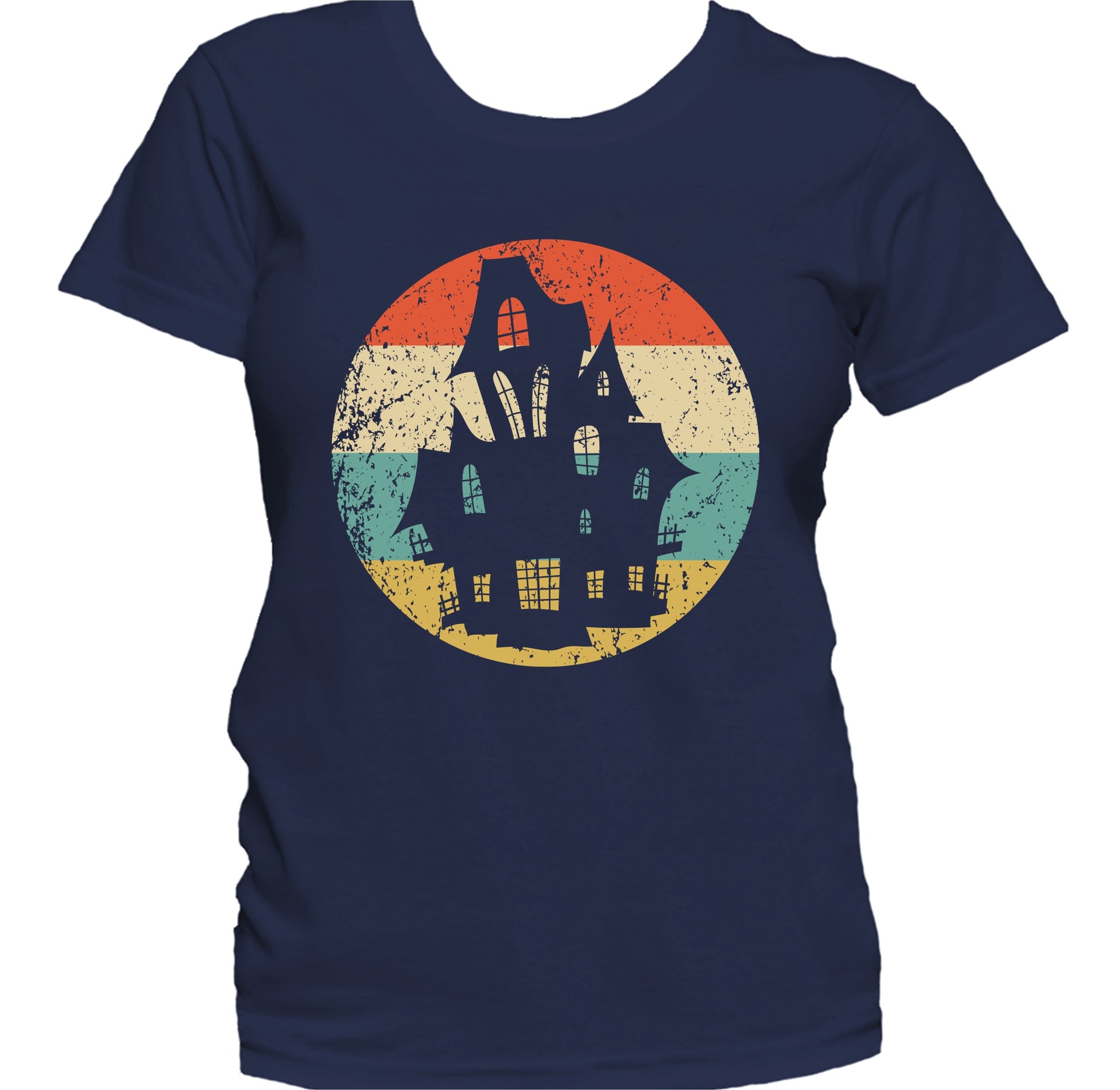 Retro Spooky Scary Haunted House Silhouette Creepy Halloween Women's T-Shirt