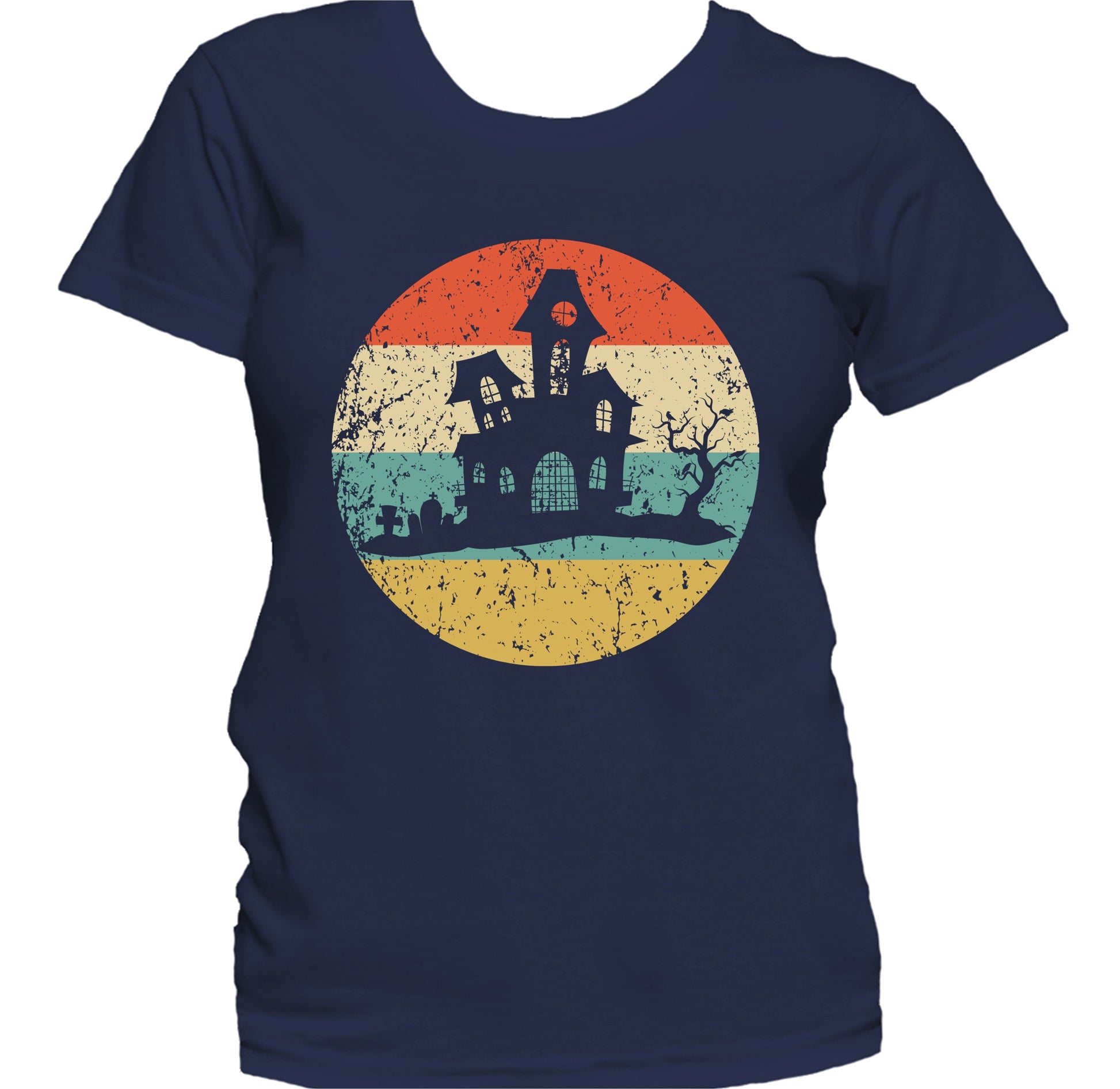 Halloween Spooky Scary Haunted House Silhouette Creepy Retro Women's T-Shirt