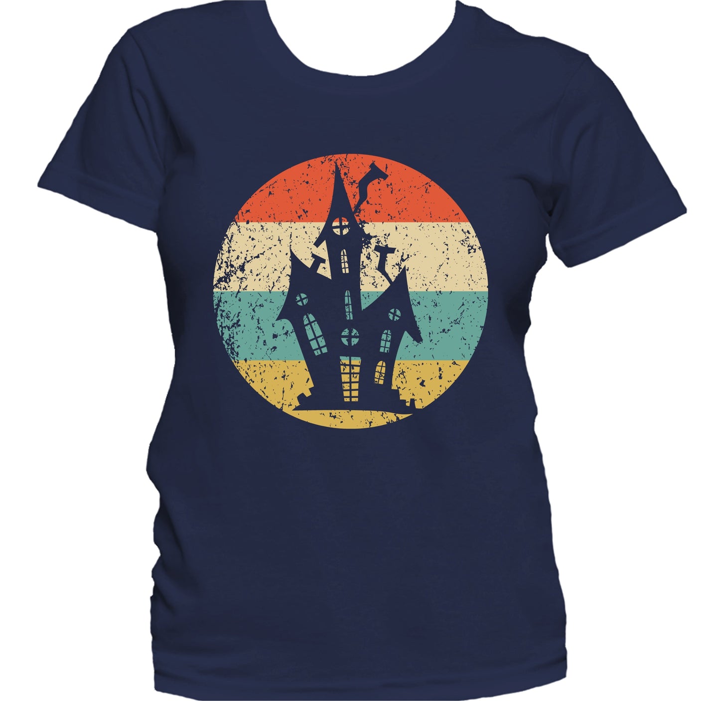 Retro Creepy Scary Haunted House Silhouette Spooky Halloween Women's T-Shirt