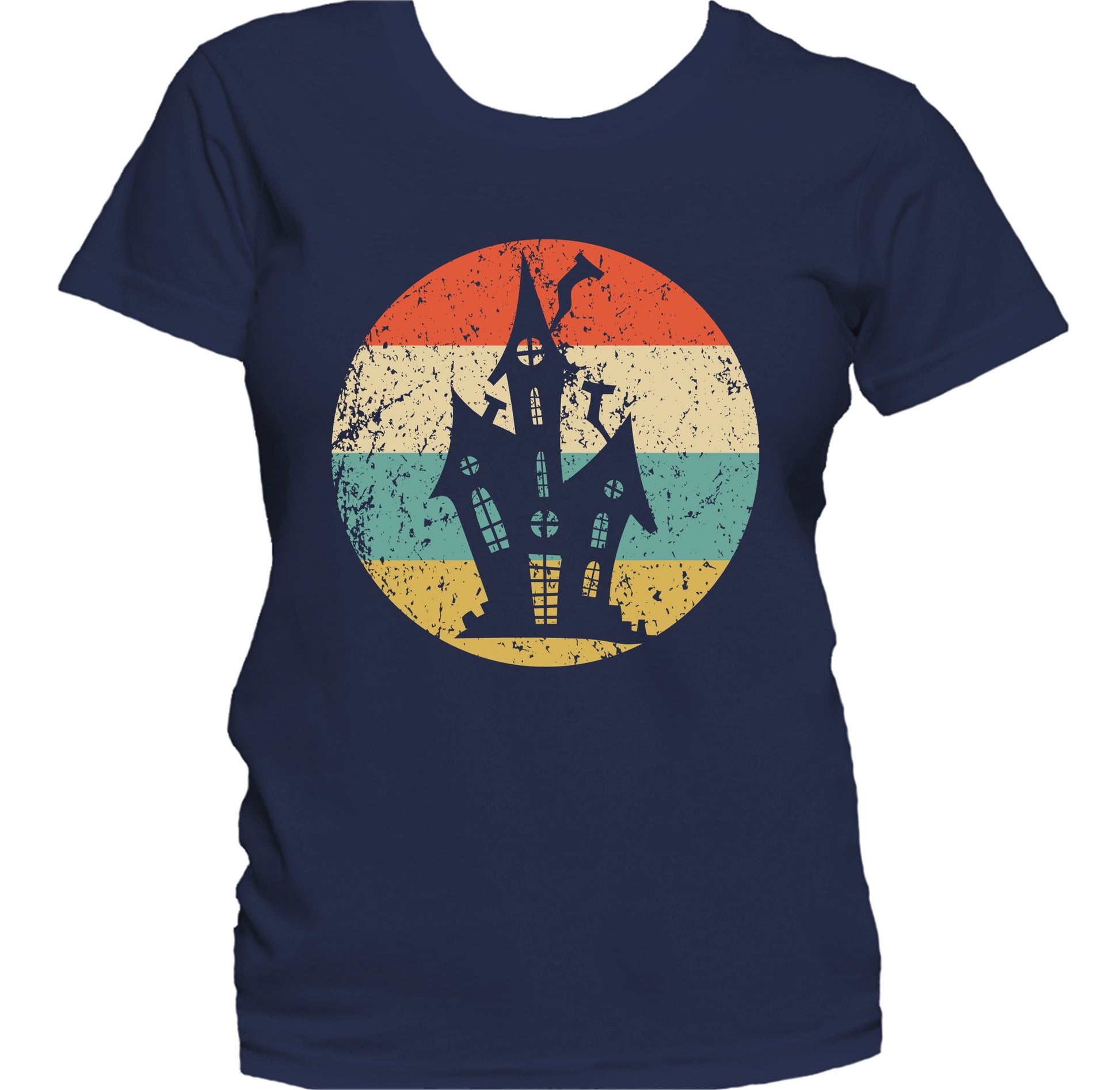 Retro Creepy Scary Haunted House Silhouette Spooky Halloween Women's T-Shirt