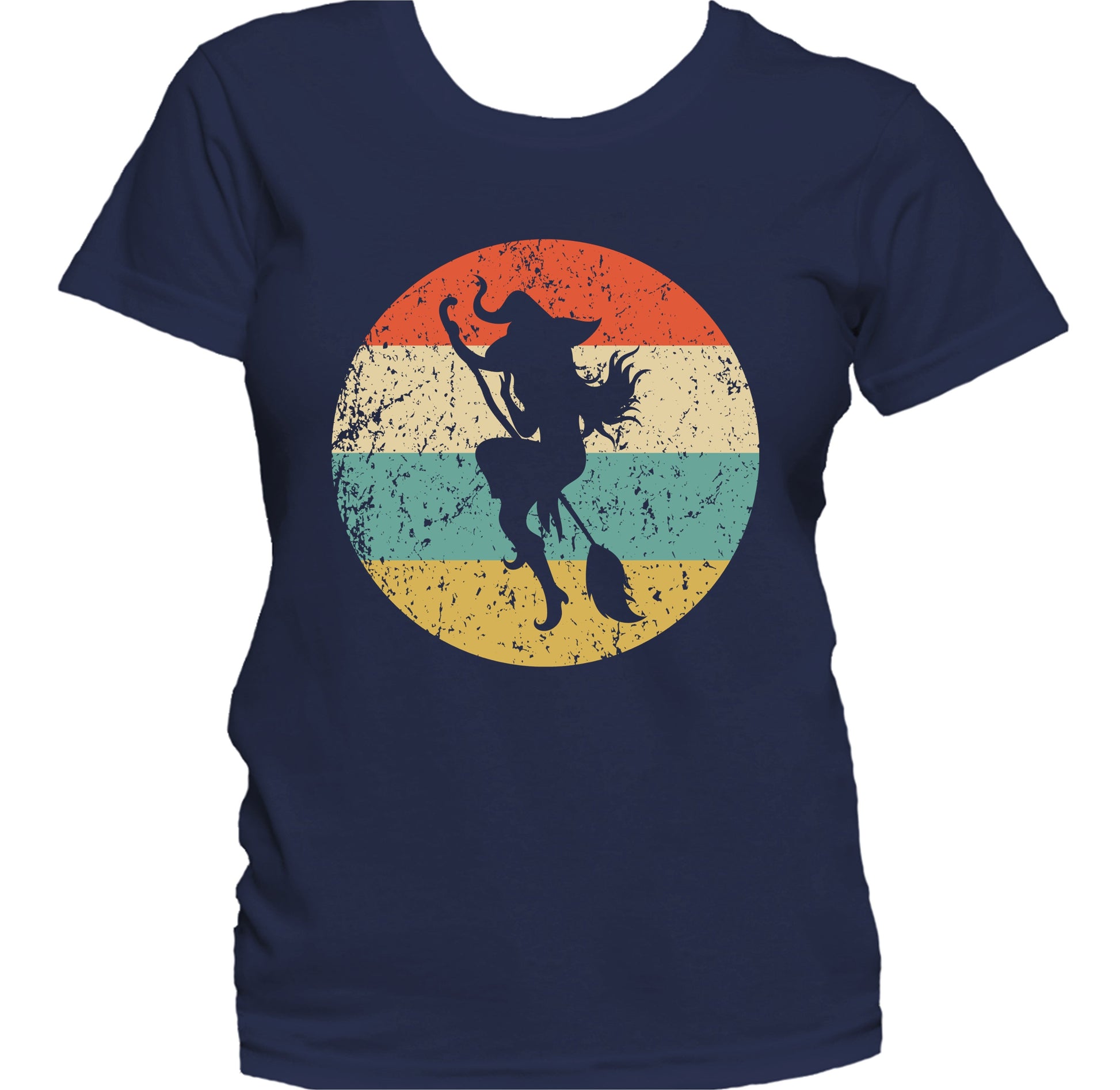 Halloween Spooky Scary Flying Witch on Broom Stick Retro Women's T-Shirt