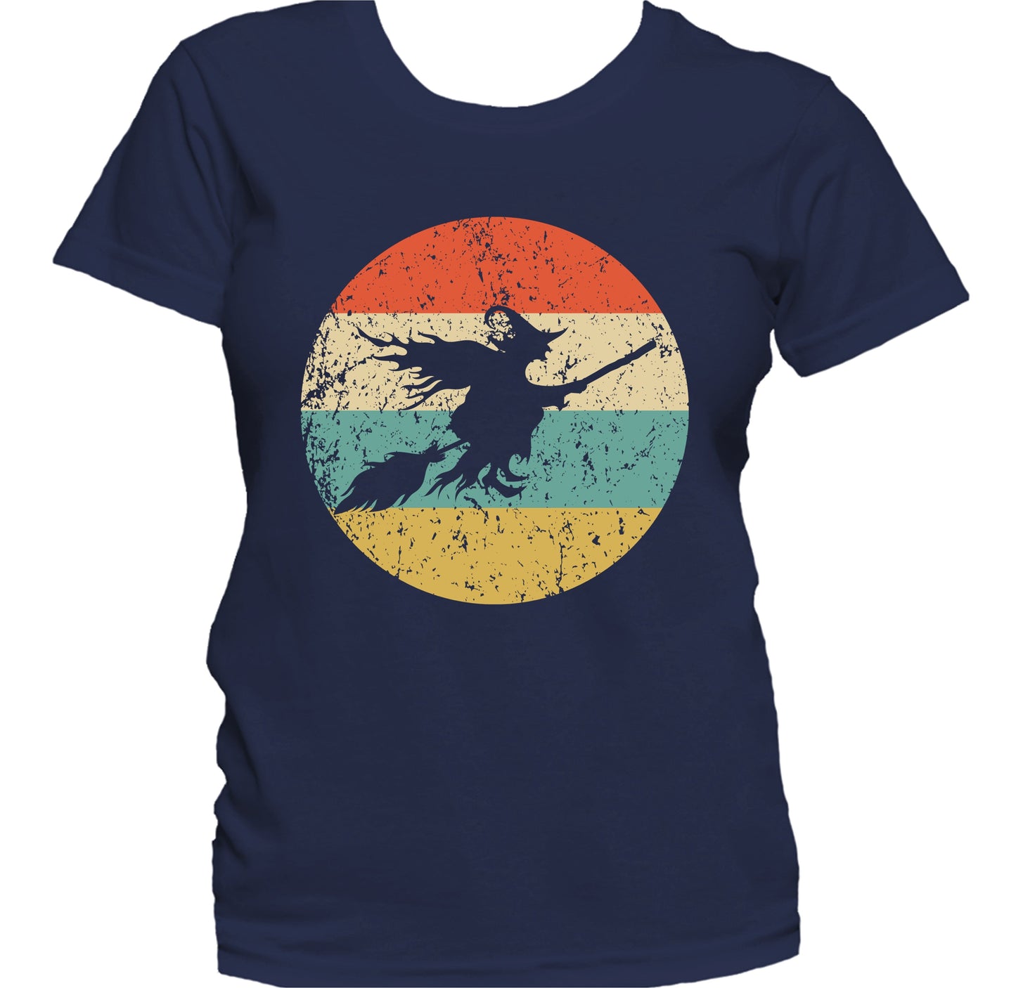 Halloween Spooky Scary Flying Witch Silhouette Retro Women's T-Shirt