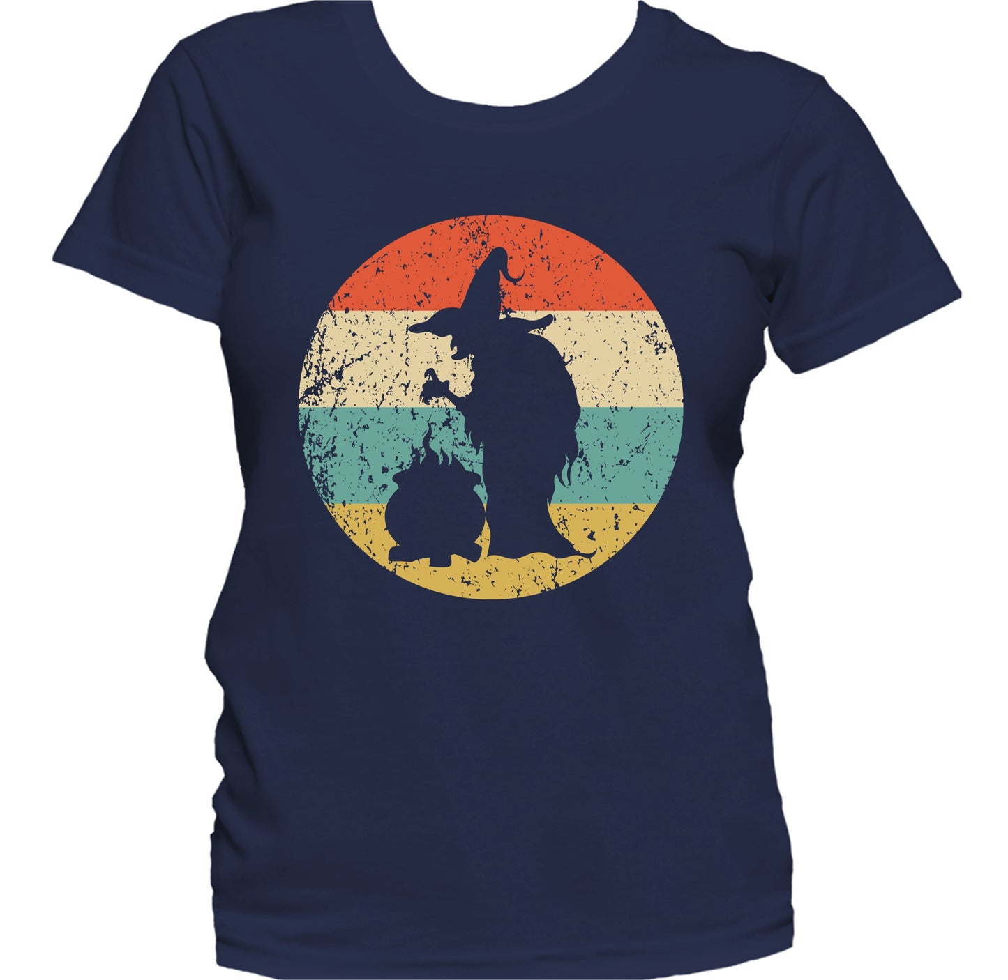 Retro Spooky Scary Witch with Cauldron Silhouette Halloween Women's T-Shirt
