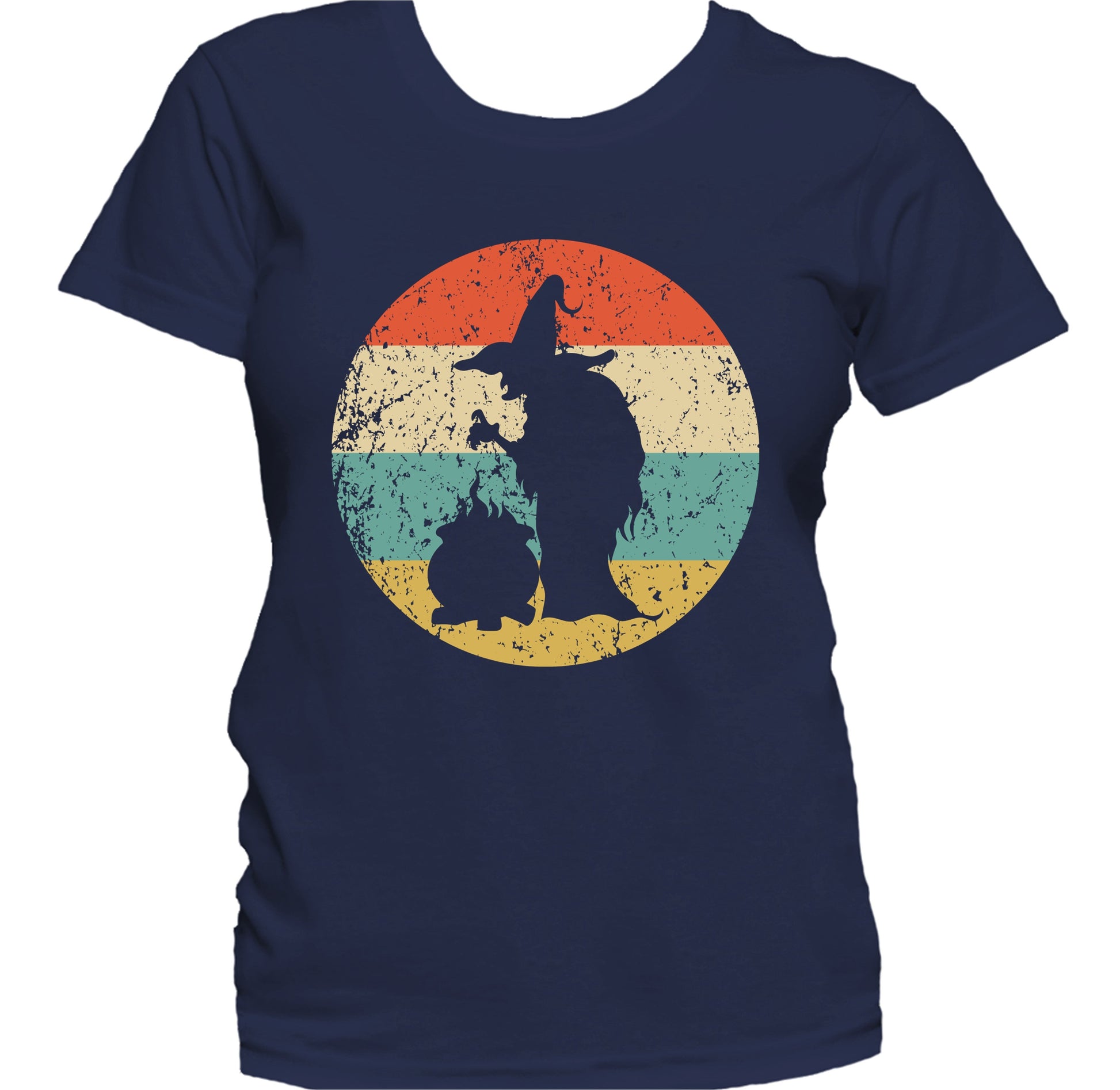 Retro Spooky Scary Witch with Cauldron Silhouette Halloween Women's T-Shirt