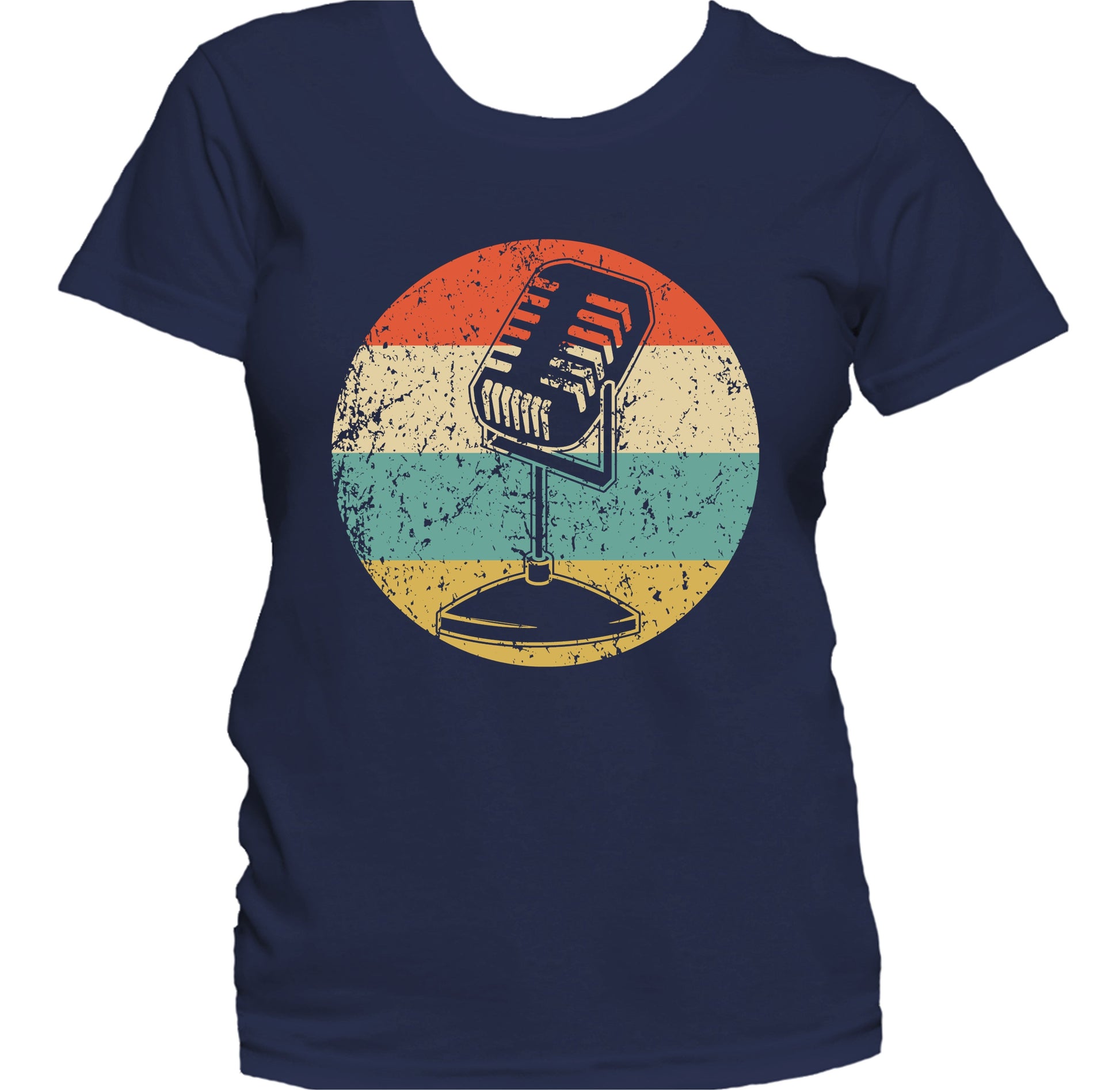 Old School Microphone Silhouette Retro Podcast Podcaster Women's T-Shirt