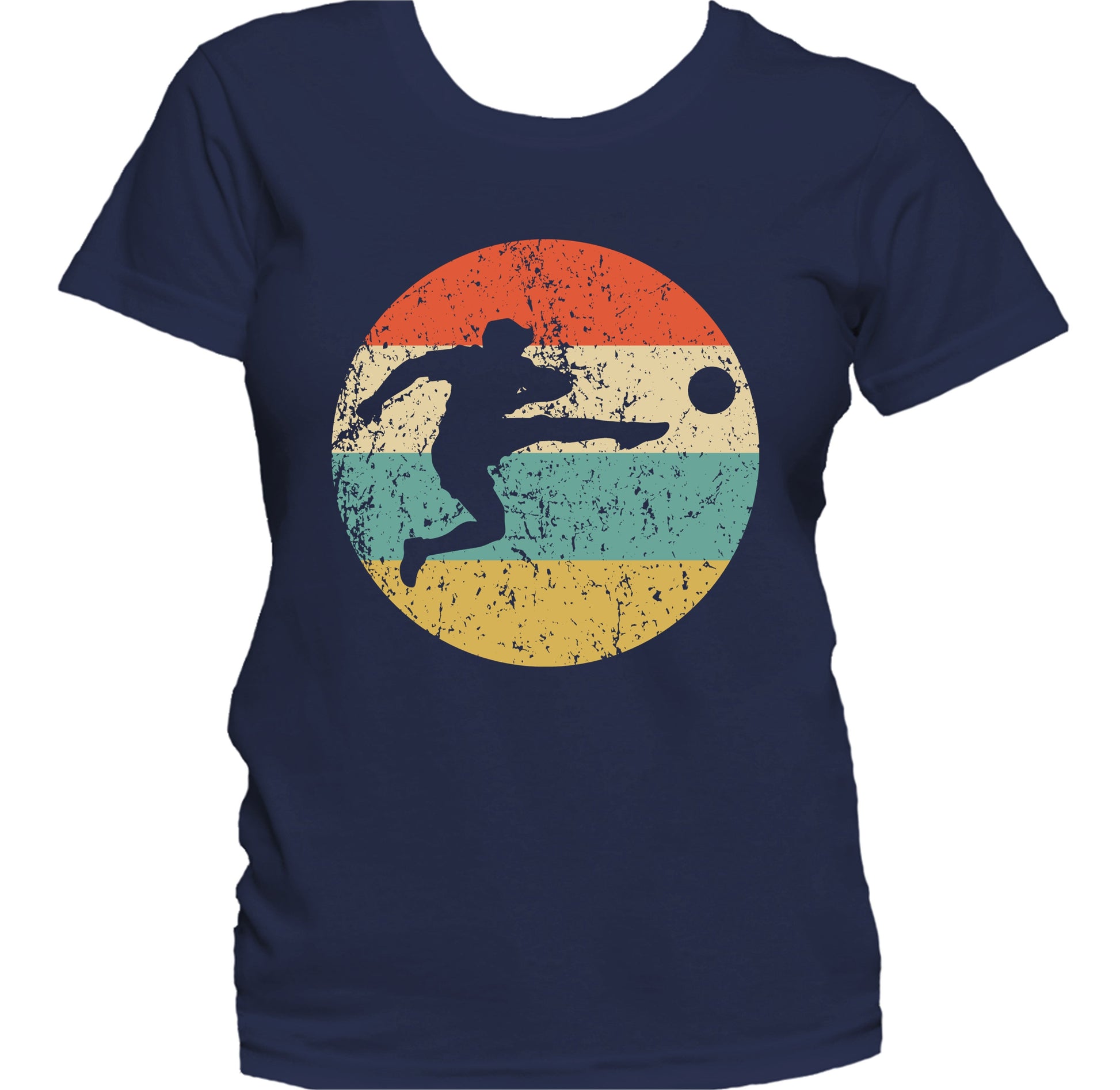 Soccer Player Kick Silhouette Retro Sports Women's T-Shirt