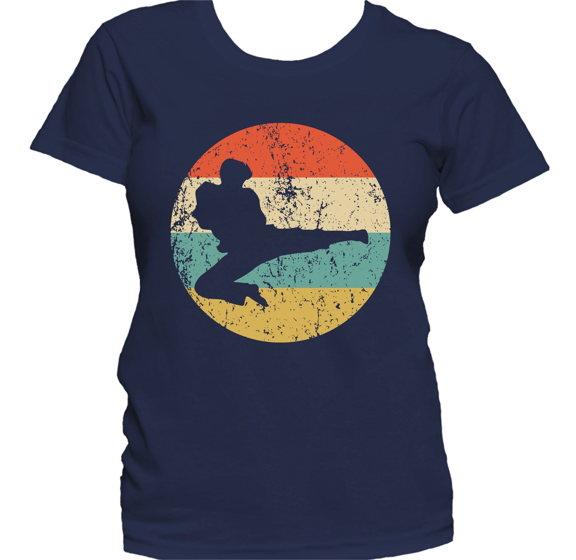 Karate Jump Kick Taekwondo Silhouette Retro Martial Arts Women's T-Shirt