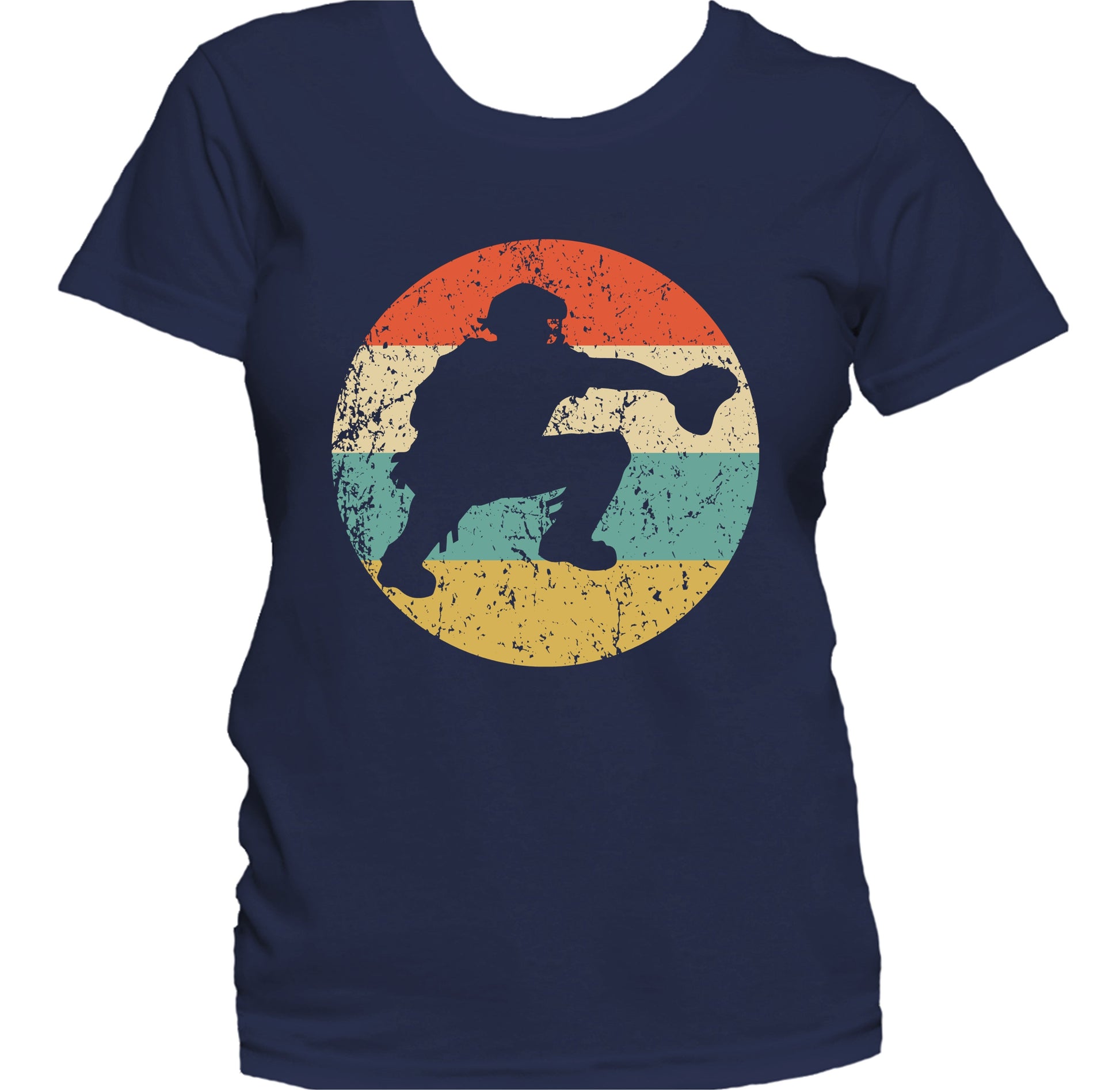 Baseball Catcher Silhouette Retro Baseball Women's T-Shirt