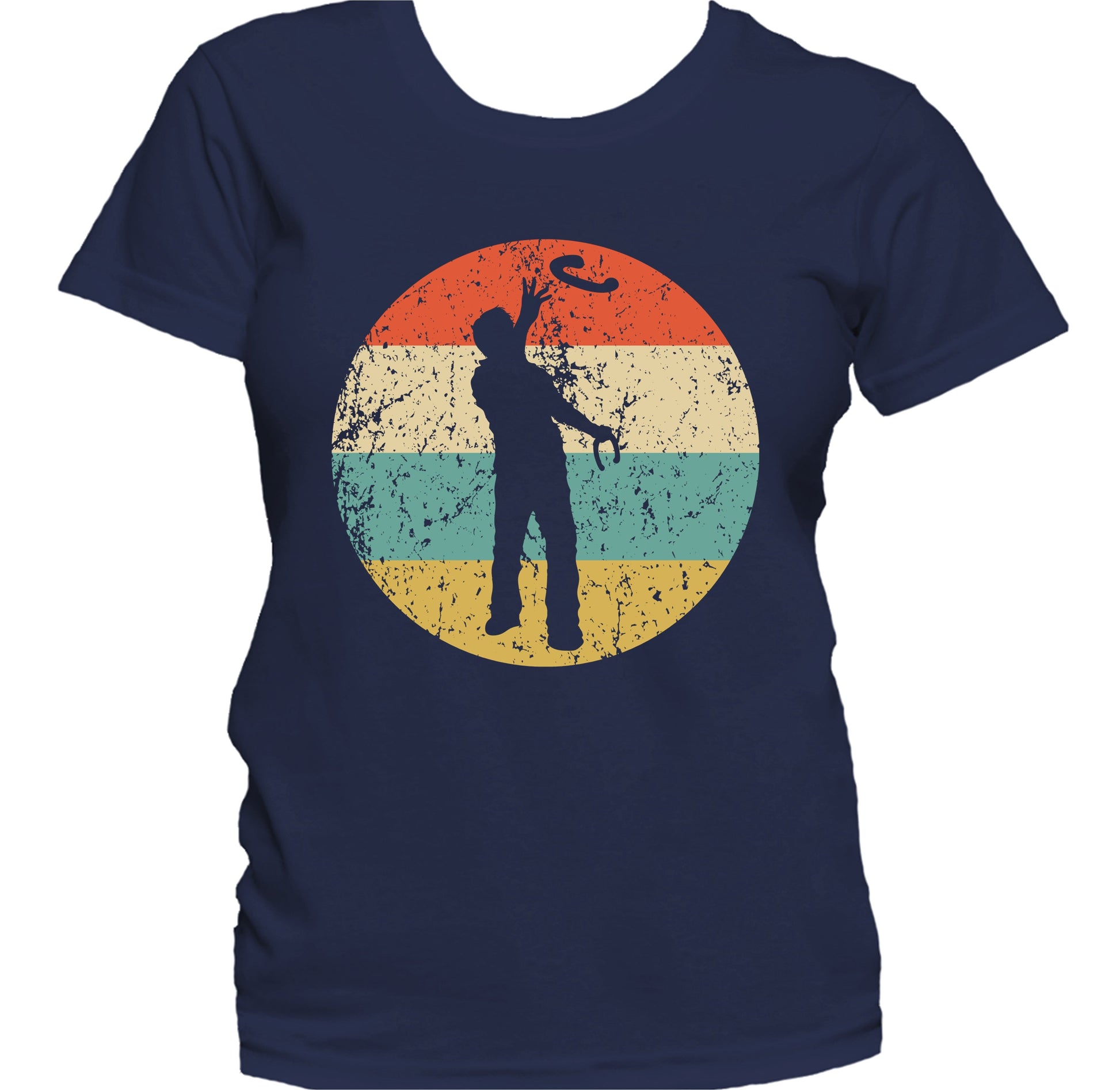 Man Playing Horseshoes Silhouette Retro Horseshoes Toss Women's T-Shirt