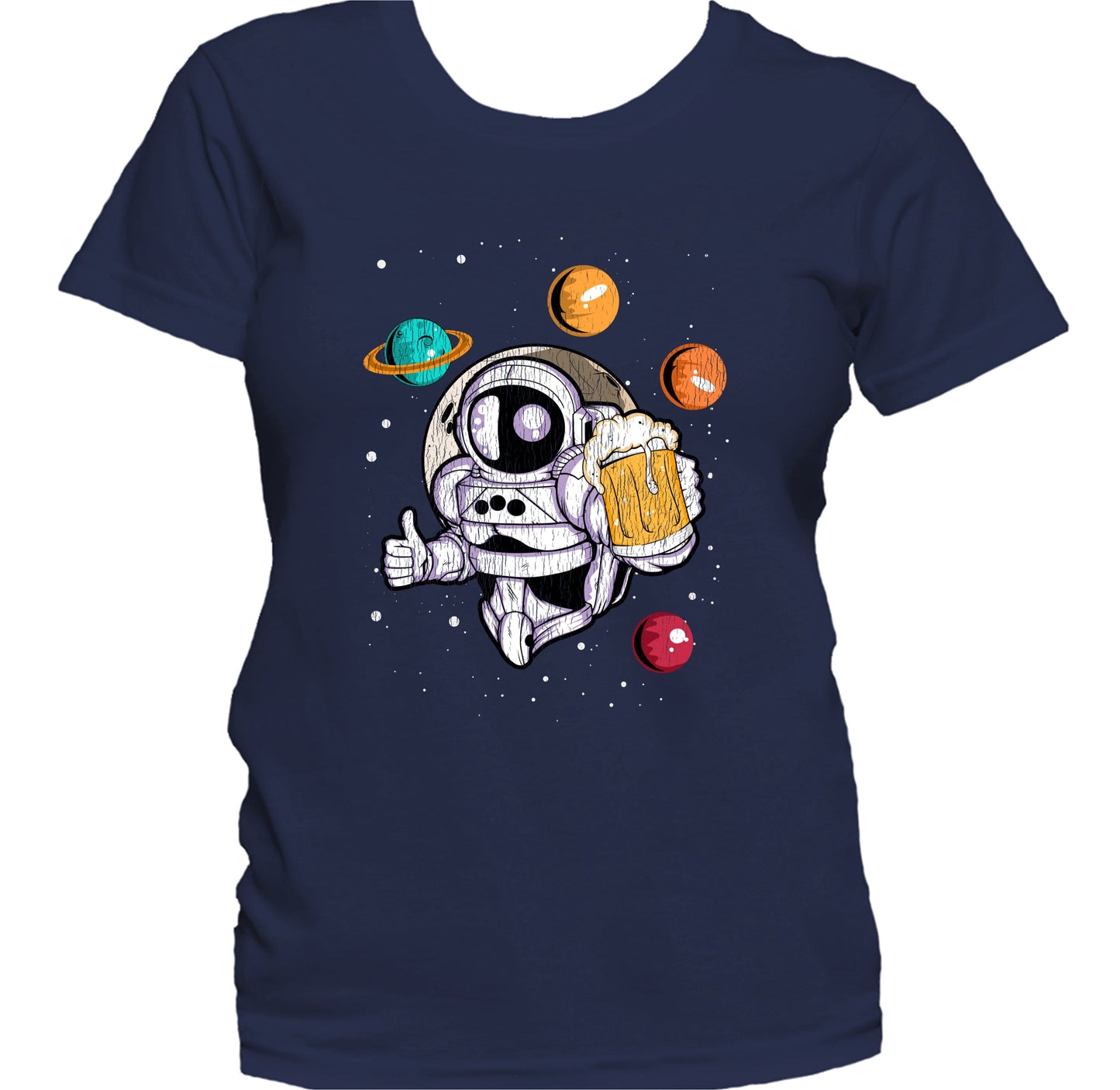 Astronaut With Beer Outer Space Spaceman Craft Beer Distressed Women's T-Shirt