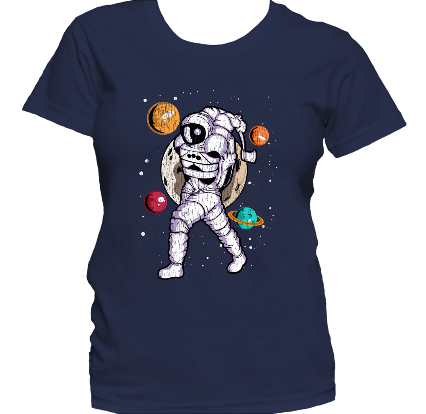 Axe Throwing Astronaut Outer Space Spaceman Distressed Women's T-Shirt