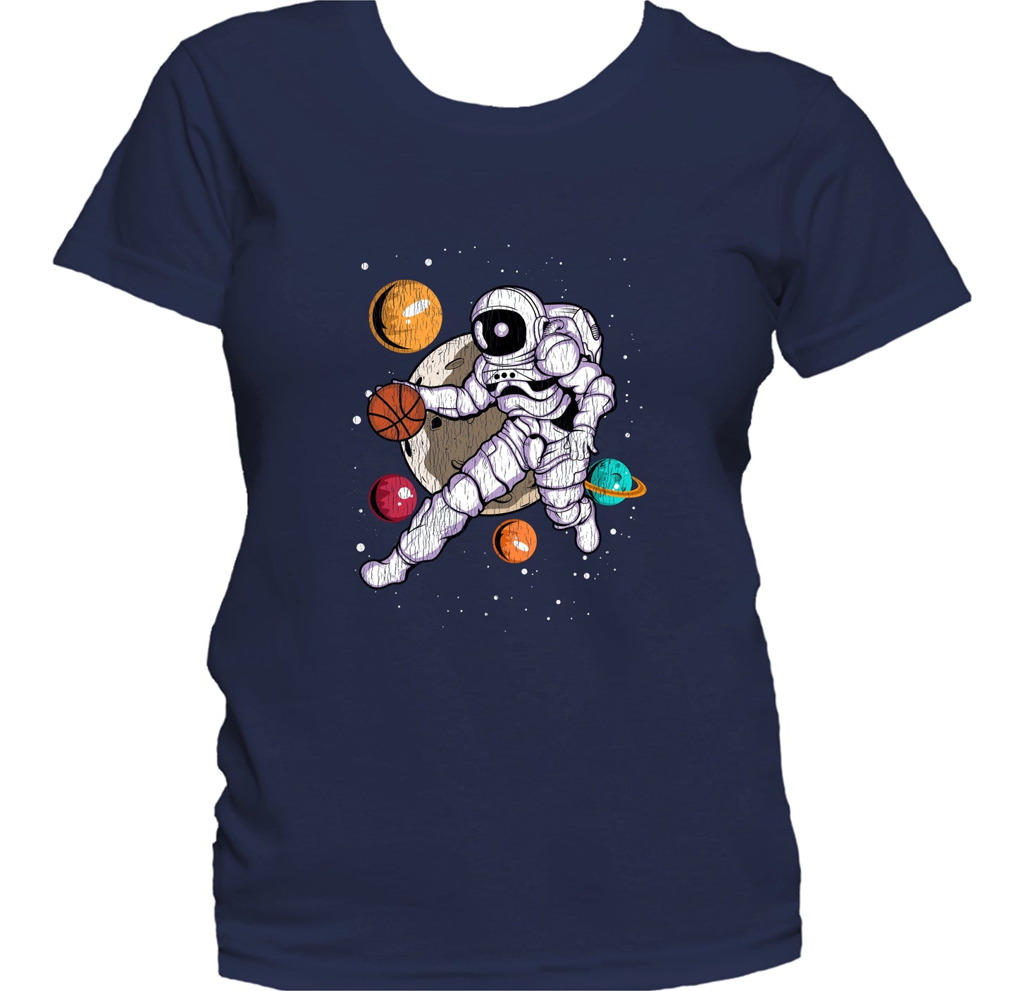 Basketball Astronaut Outer Space Spaceman Distressed Women's T-Shirt