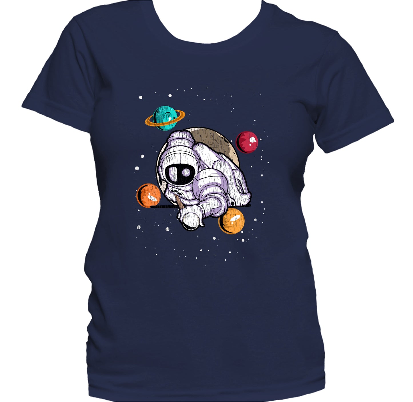 Billiards Astronaut Outer Space Spaceman Distressed Women's T-Shirt