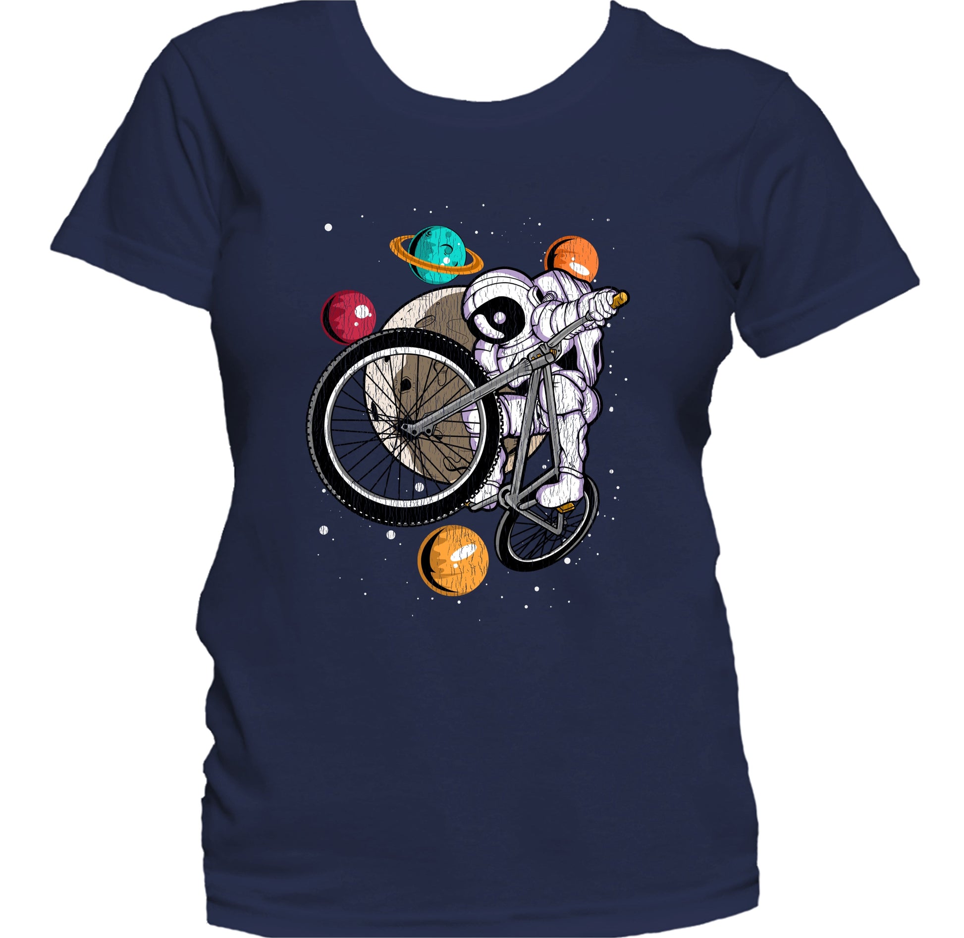 BMX Astronaut Outer Space Spaceman Bike Distressed Women's T-Shirt