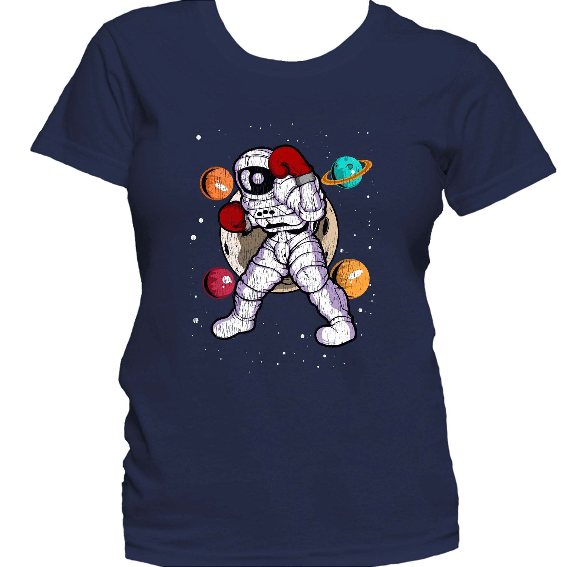 Boxing Astronaut Outer Space Spaceman Distressed Women's T-Shirt