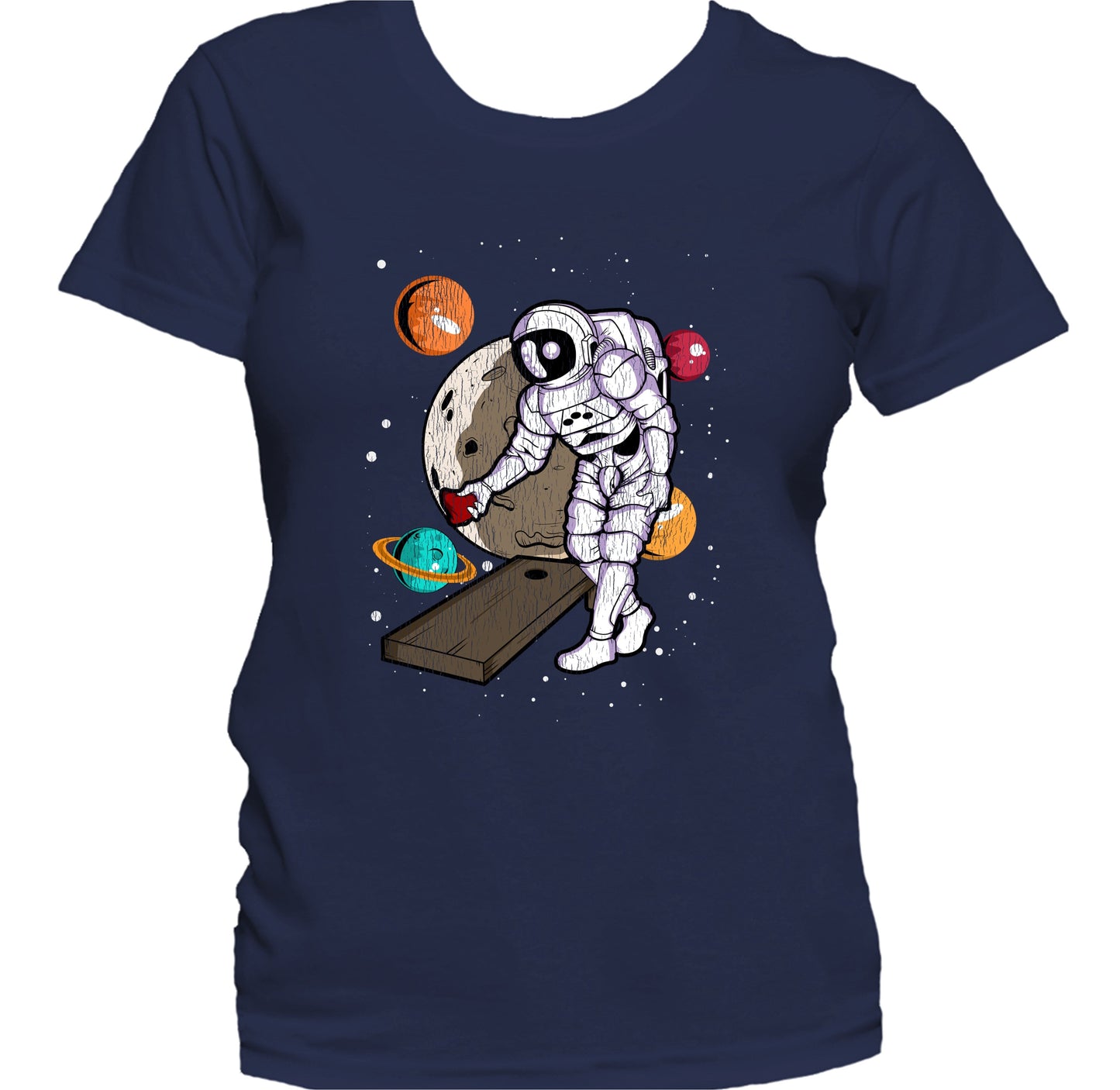 Cornhole Astronaut Outer Space Spaceman Distressed Women's T-Shirt