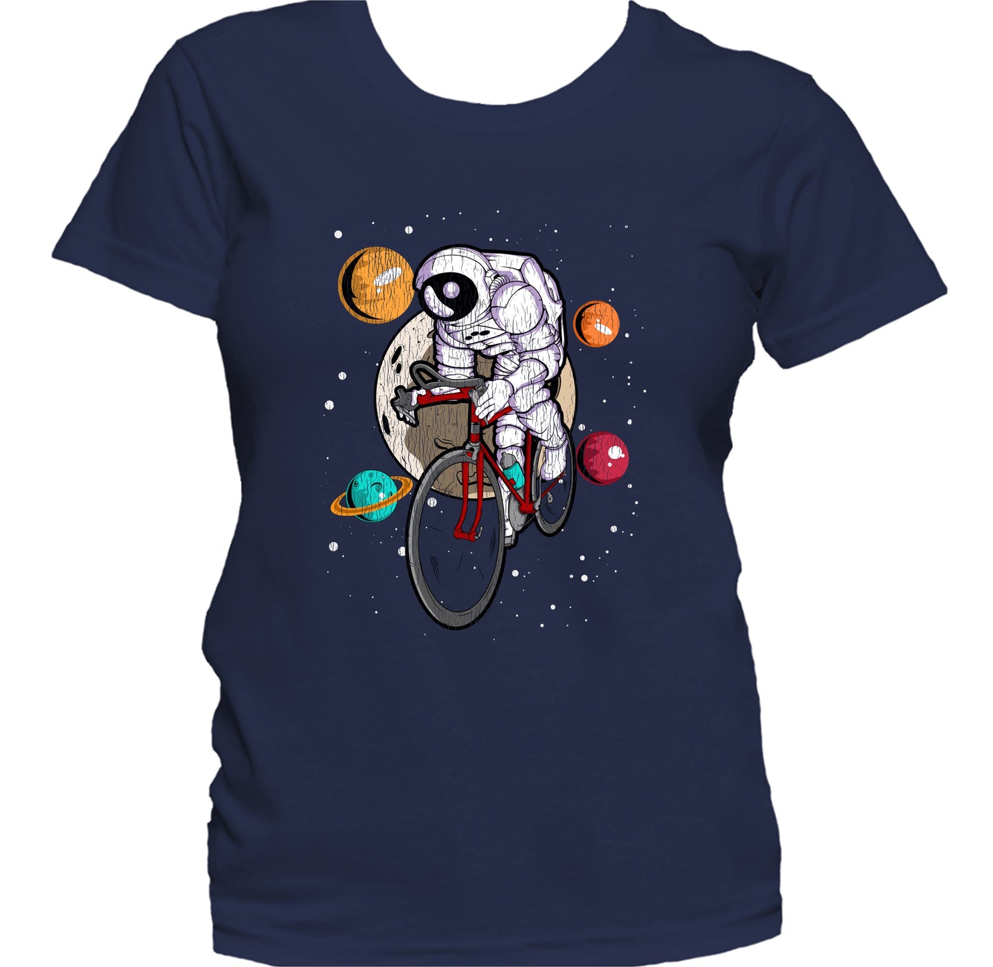 Cycling Astronaut Outer Space Spaceman Bike Distressed Women's T-Shirt