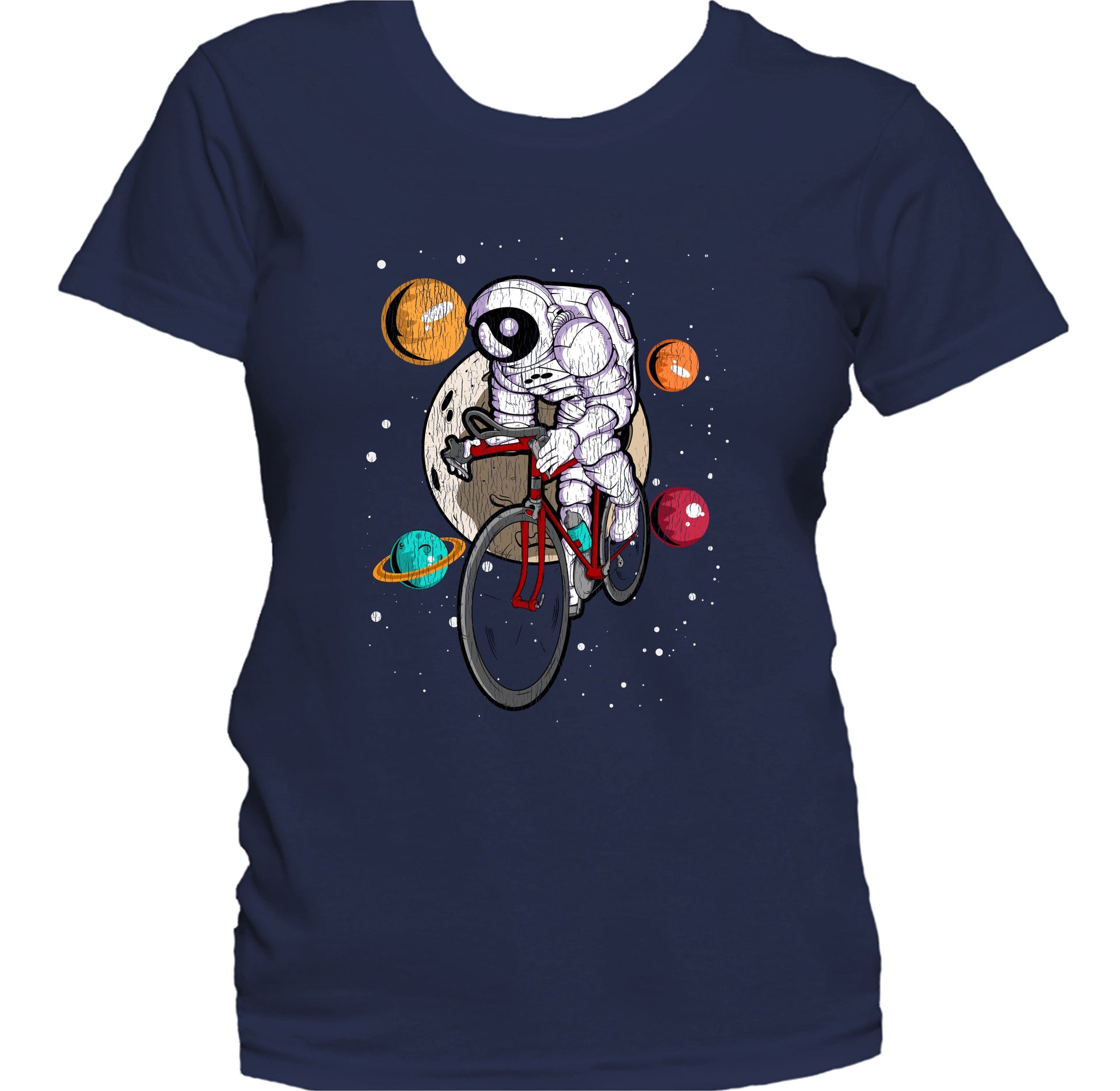 Cycling Astronaut Outer Space Spaceman Bike Distressed Women's T-Shirt