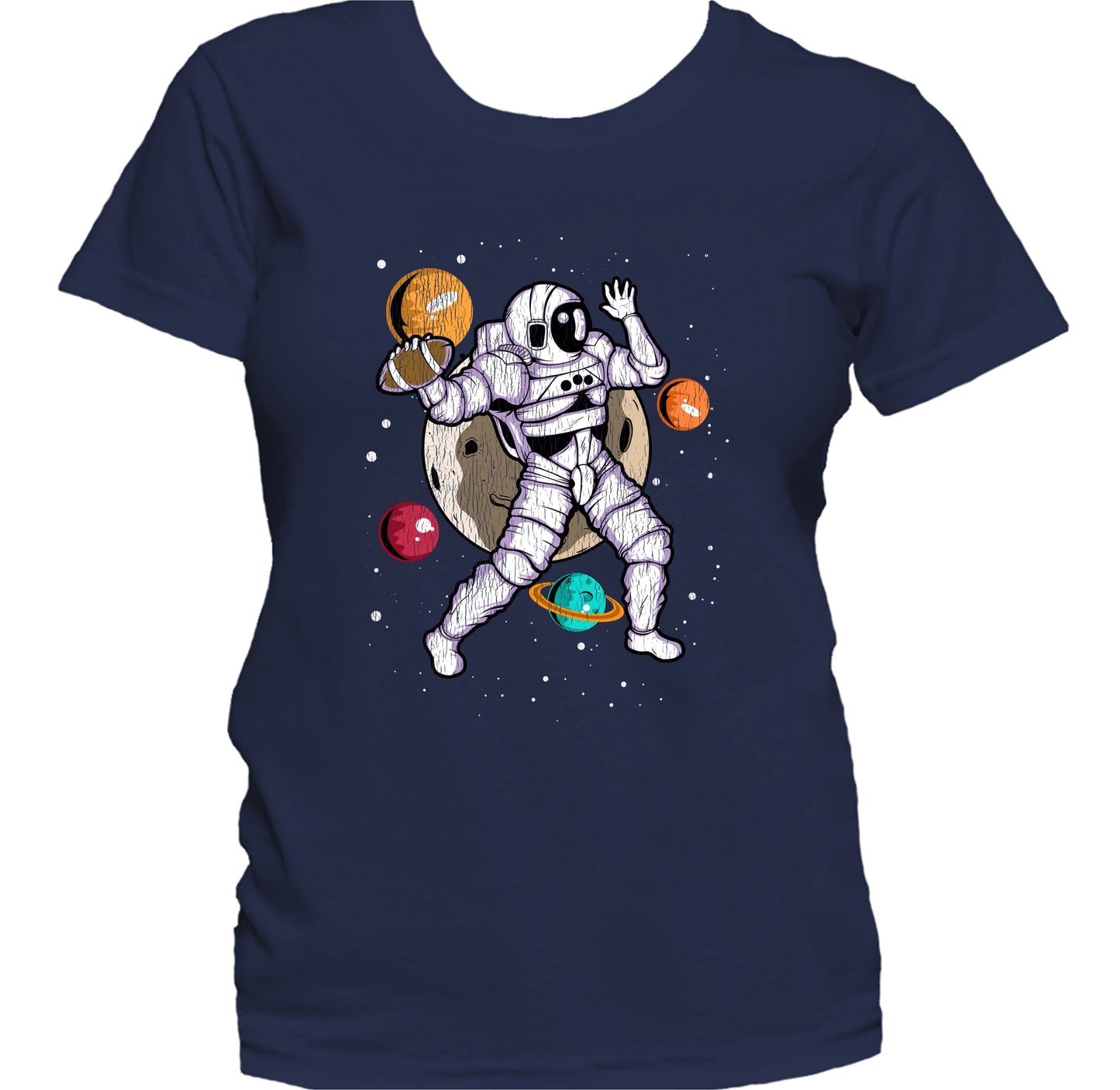 Football Quarterback Astronaut Outer Space Spaceman Distressed Women's T-Shirt