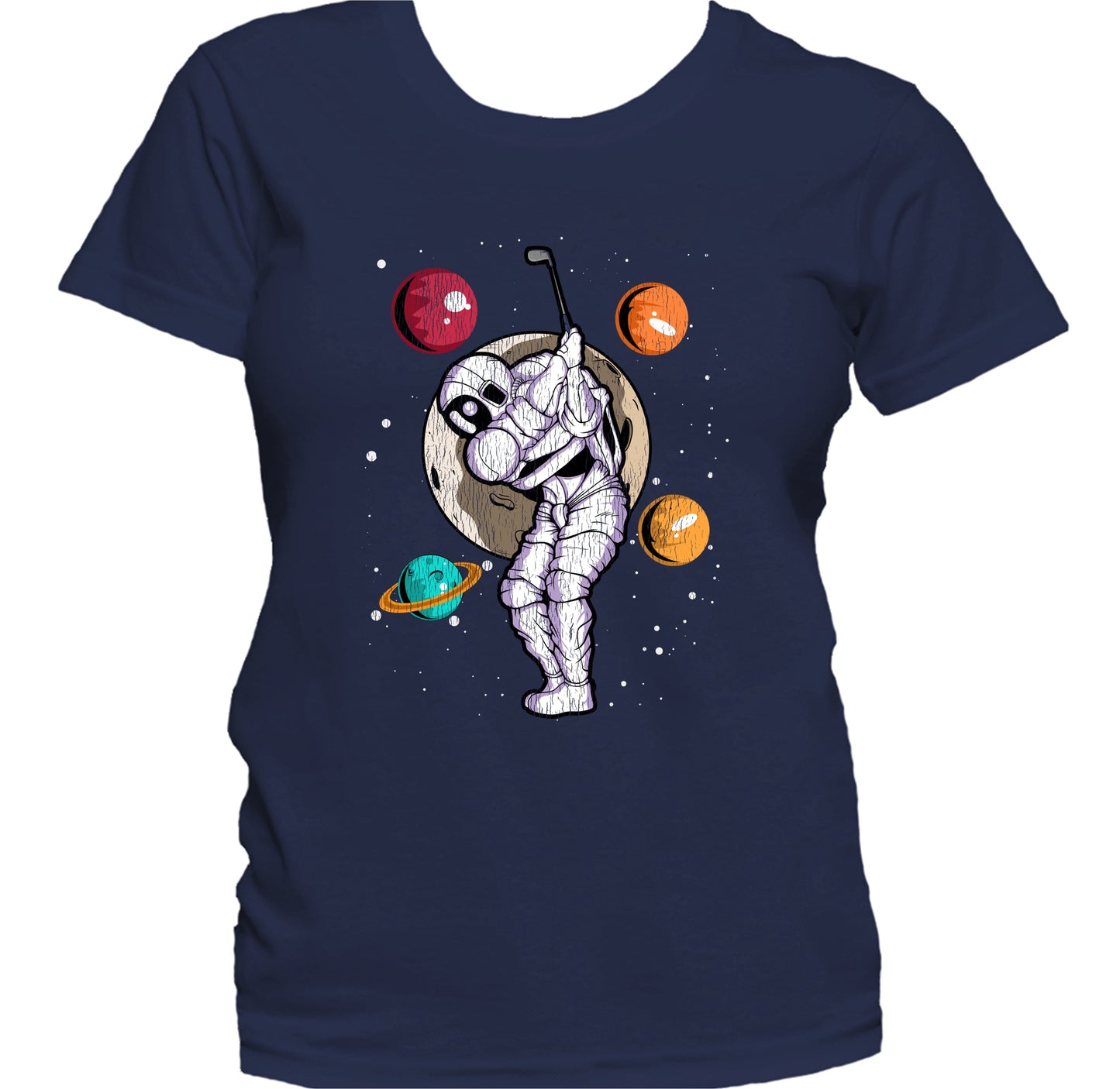 Golf Astronaut Outer Space Spaceman Distressed Women's T-Shirt