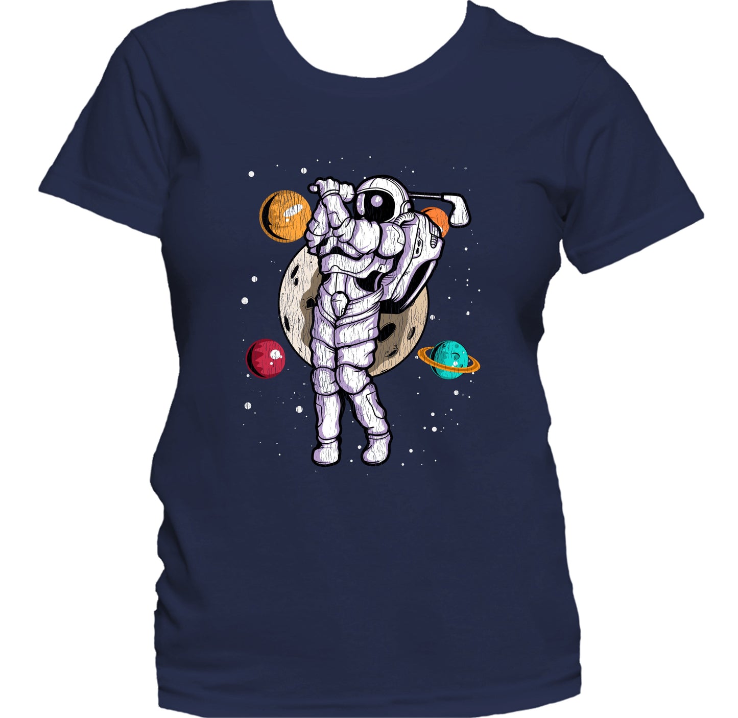 Golf Astronaut Outer Space Spaceman Distressed Women's T-Shirt