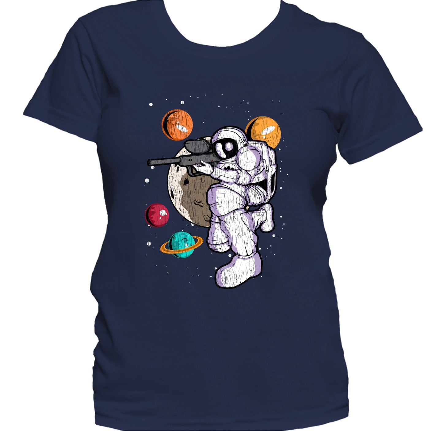 Paintball Astronaut Outer Space Spaceman Distressed Women's T-Shirt