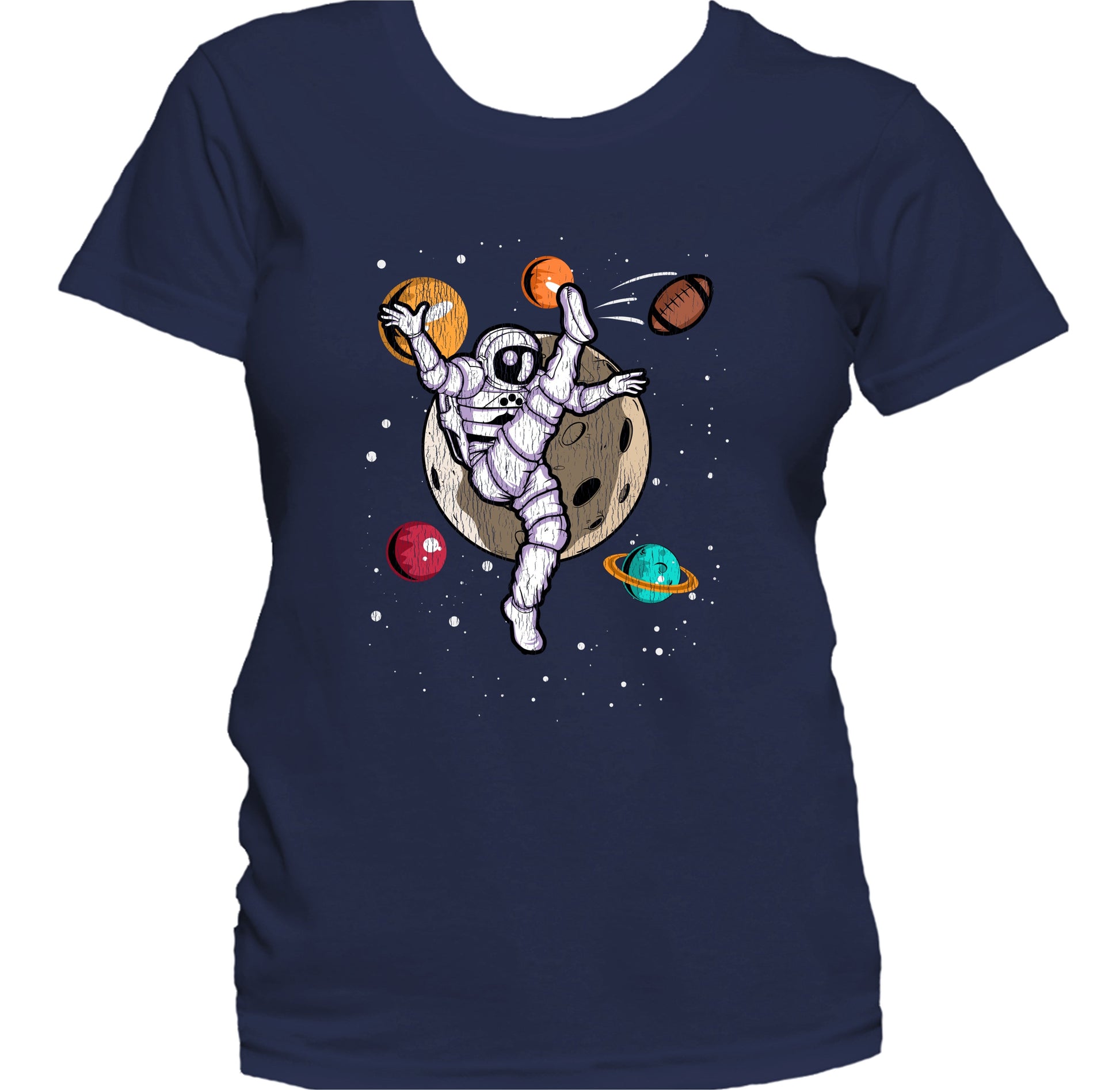 Punter Astronaut Outer Space Spaceman Football Distressed Women's T-Shirt