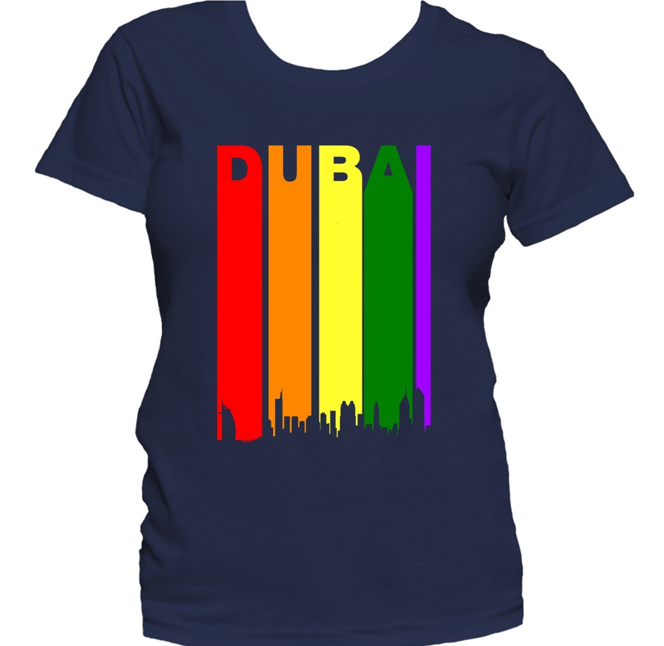 Dubai UAE Skyline Rainbow Skyline LGBTQ Gay Pride Women's T-Shirt