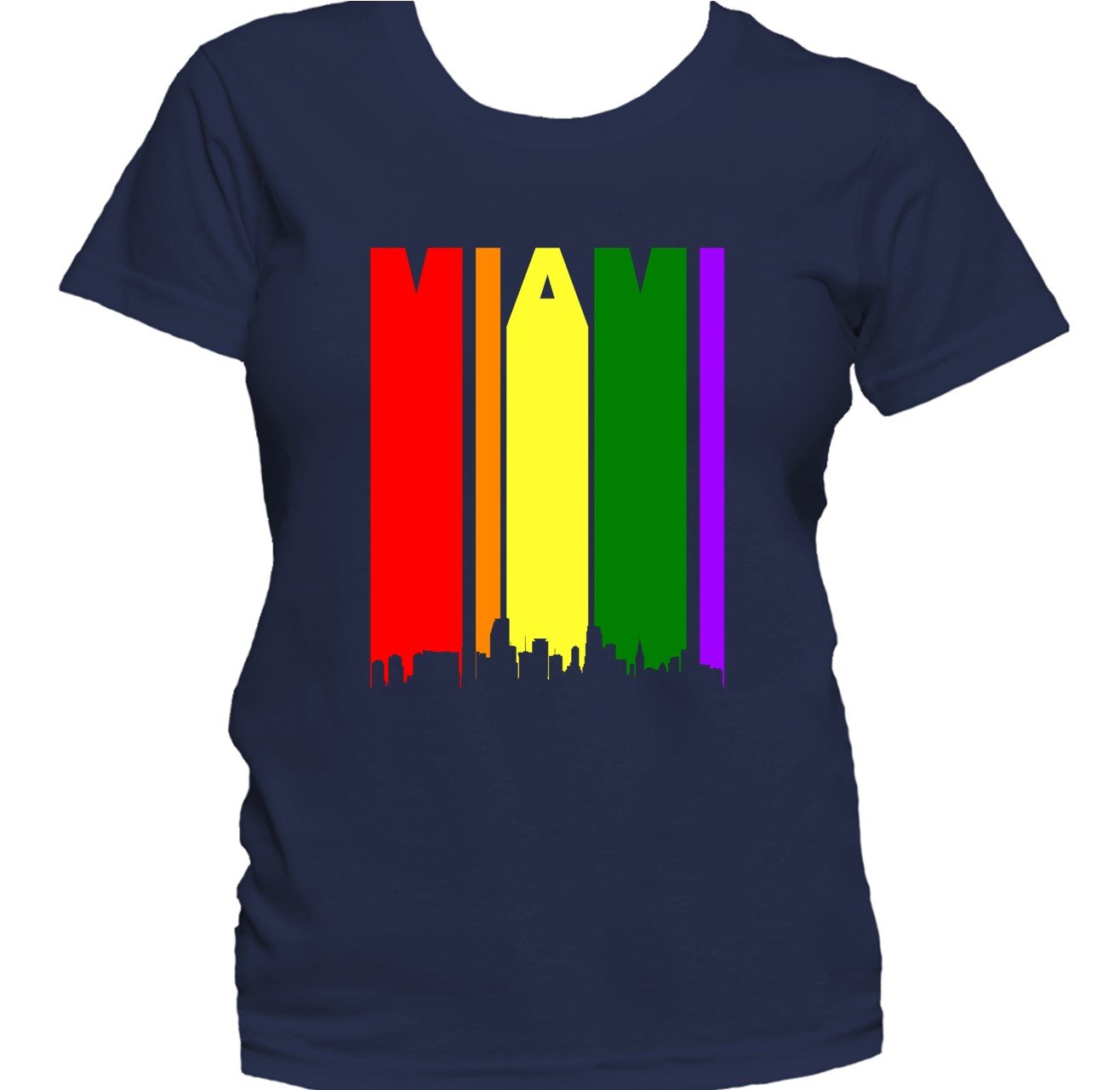 Miami Florida Skyline Rainbow Skyline LGBTQ Gay Pride Women's T-Shirt