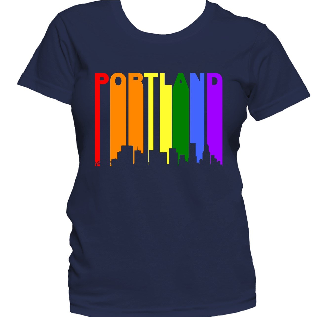 Portland Oregon Skyline Rainbow LGBTQ Gay Pride Women's T-Shirt