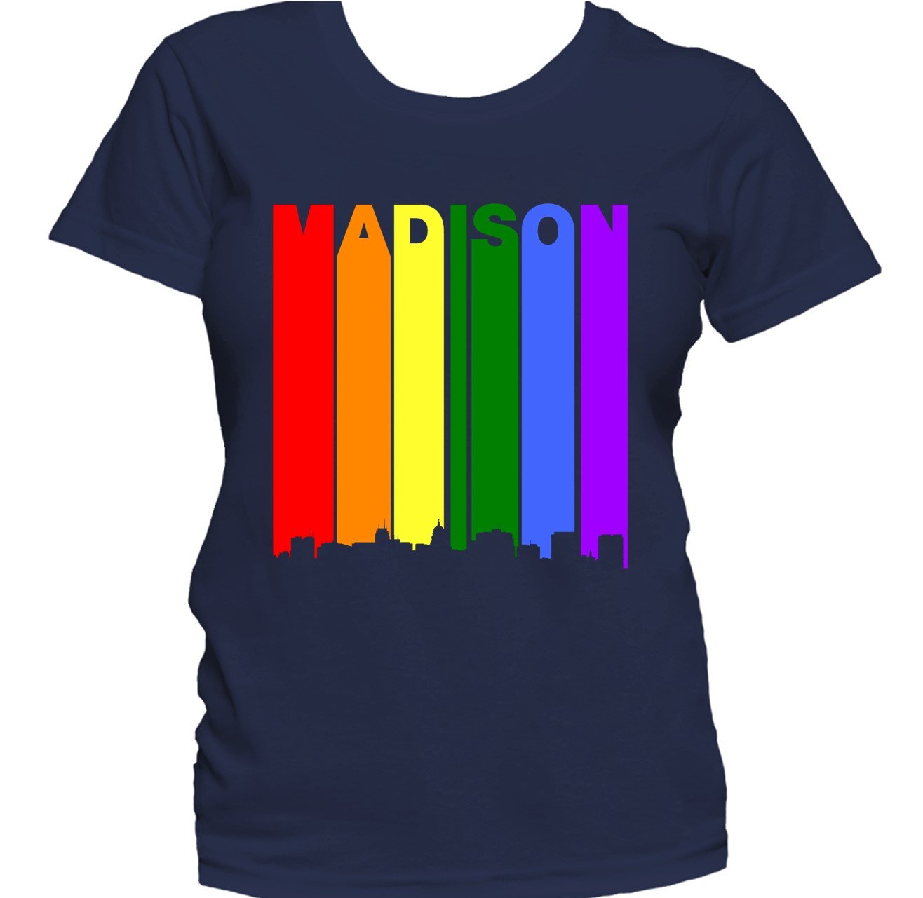 Madison Wisconsin Skyline Rainbow LGBTQ Gay Pride Women's T-Shirt