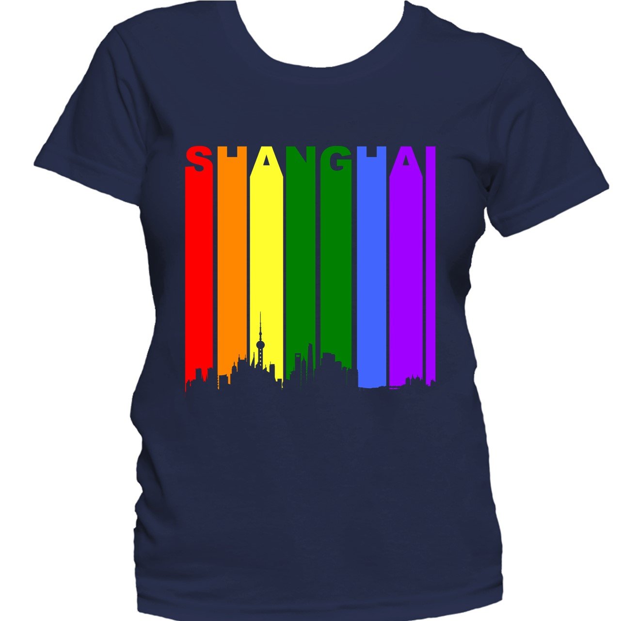 Shanghai China Skyline Rainbow LGBTQ Gay Pride Women's T-Shirt