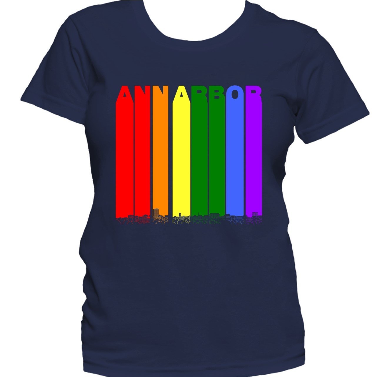 Ann Arbor Michigan Skyline Rainbow LGBTQ Gay Pride Women's T-Shirt