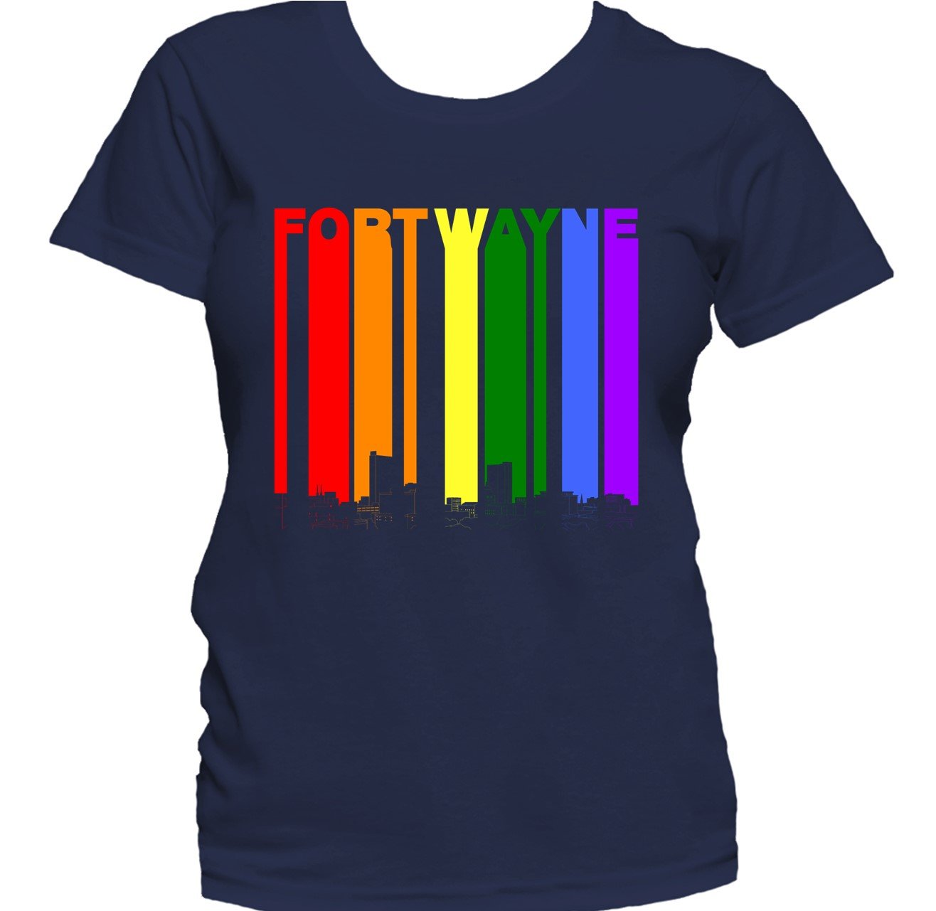 Fort Wayne Indiana Skyline Rainbow LGBTQ Gay Pride Women's T-Shirt