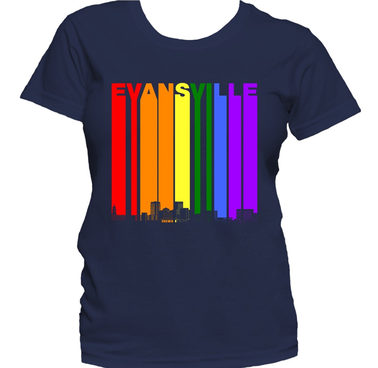 Evansville Indiana Skyline Rainbow LGBTQ Gay Pride Women's T-Shirt
