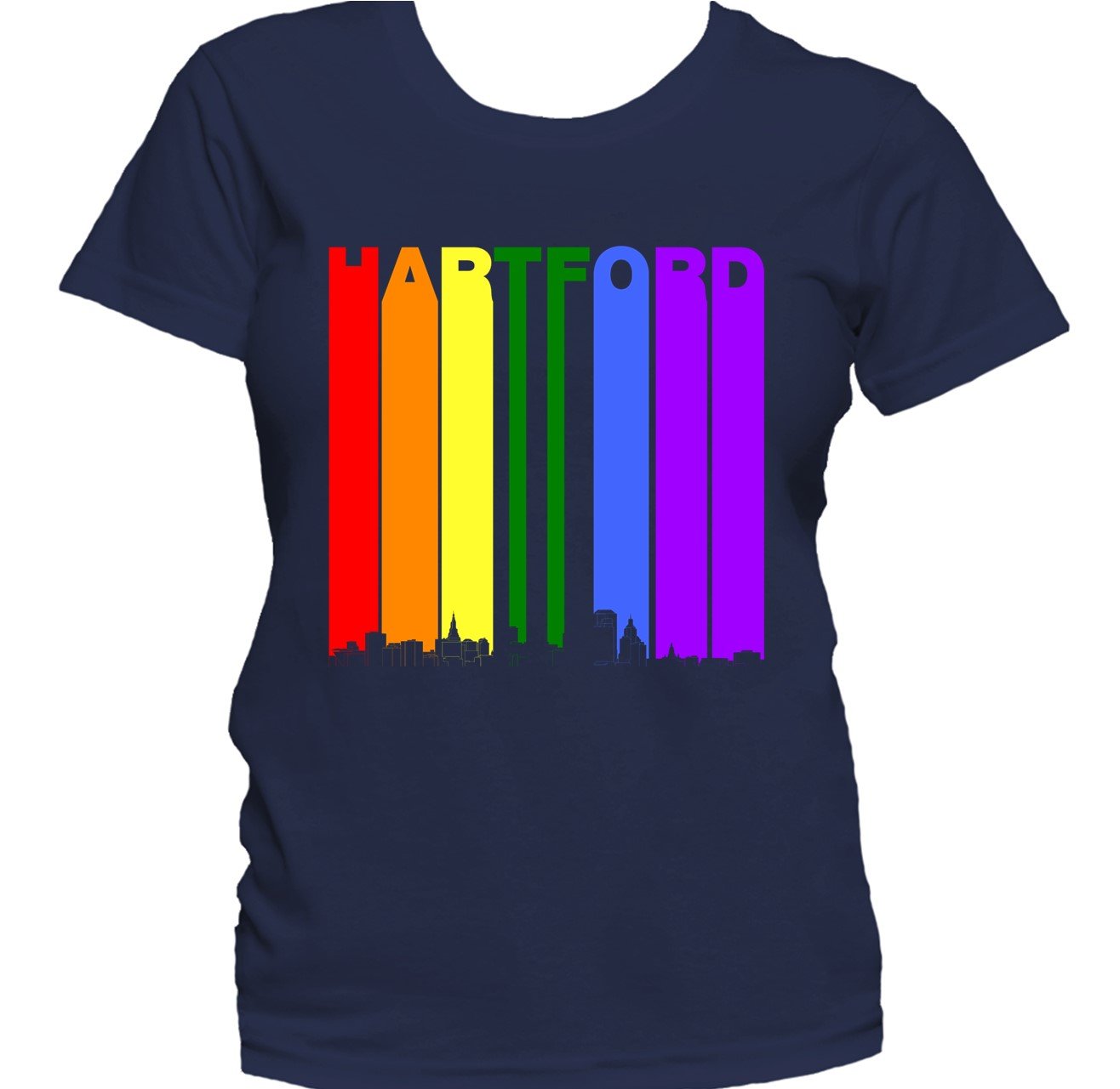 Hartford Connecticut Skyline Rainbow LGBTQ Gay Pride Women's T-Shirt