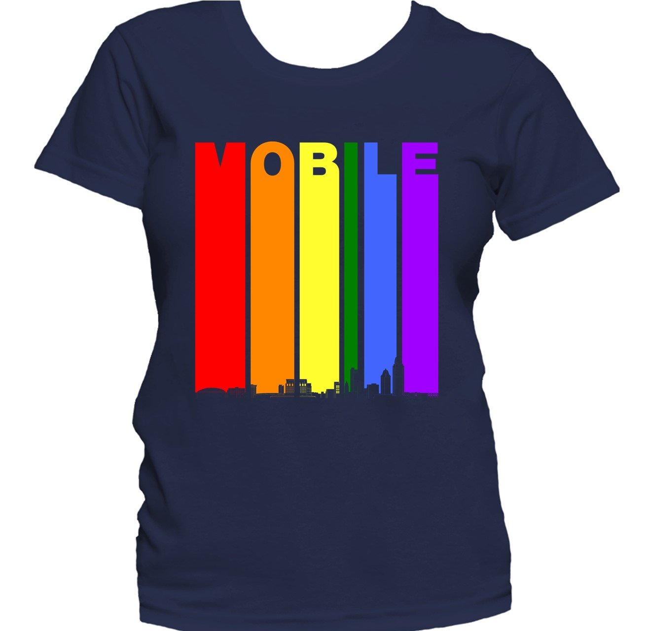 Mobile Alabama Skyline Rainbow LGBTQ Gay Pride Women's T-Shirt